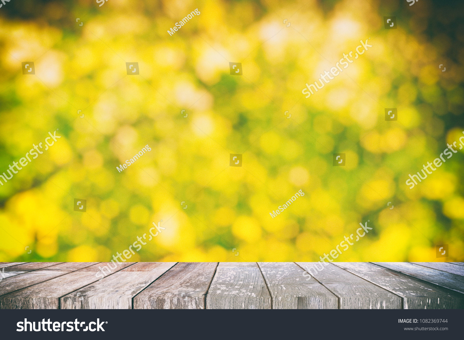 Empty Wooden Table Bokeh Garden Background Stock Photo 1082369744 ...