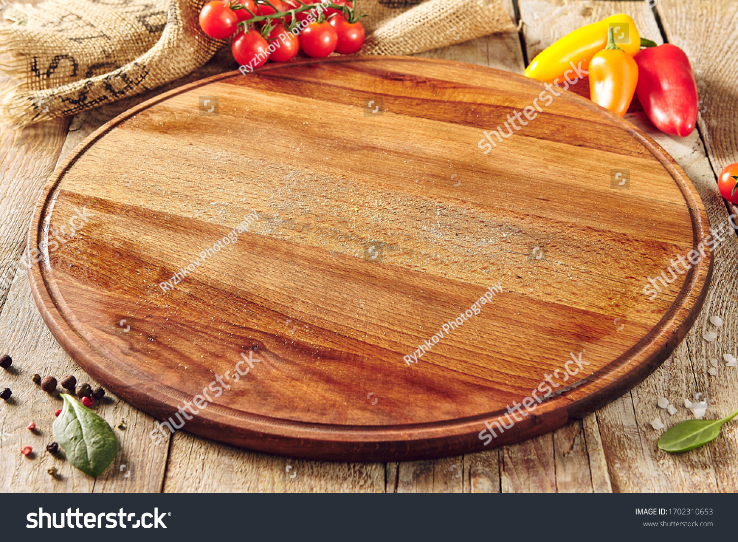  Gold Resting Curve Template Design Featuring Empty Wooden Tray on Rustic Table Food