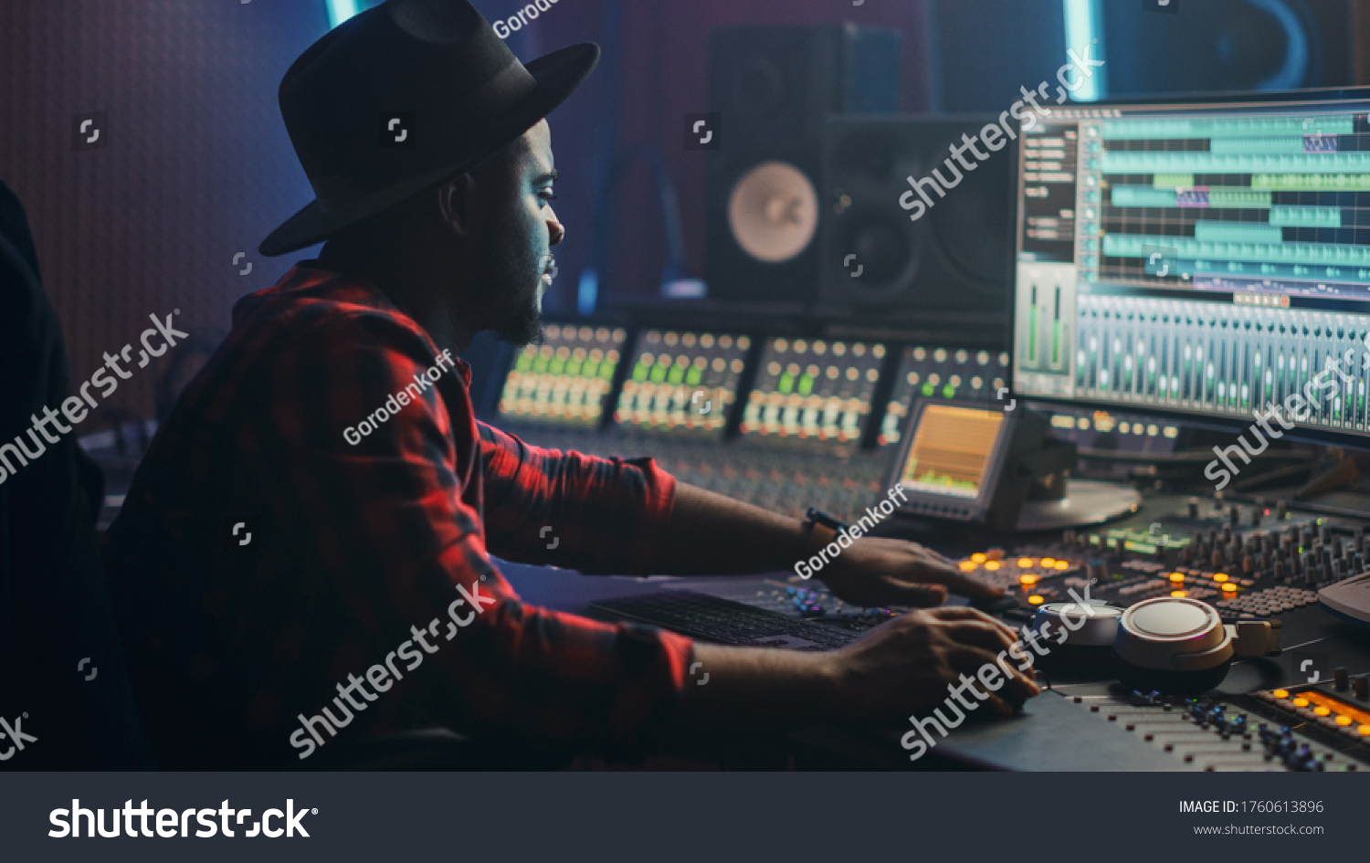 Energetic Male Audio Engineer Producer Working Stock Photo 1760613896 ...