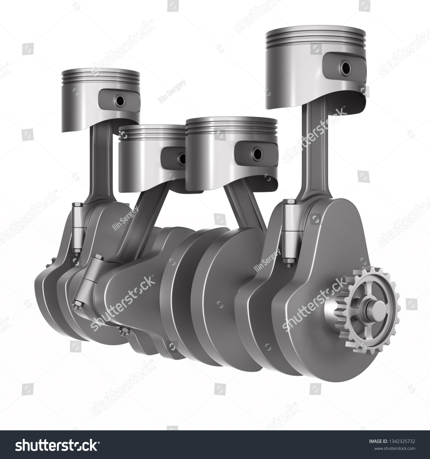 Engine Pistons Crankshaft On White Background Stock Illustration ...