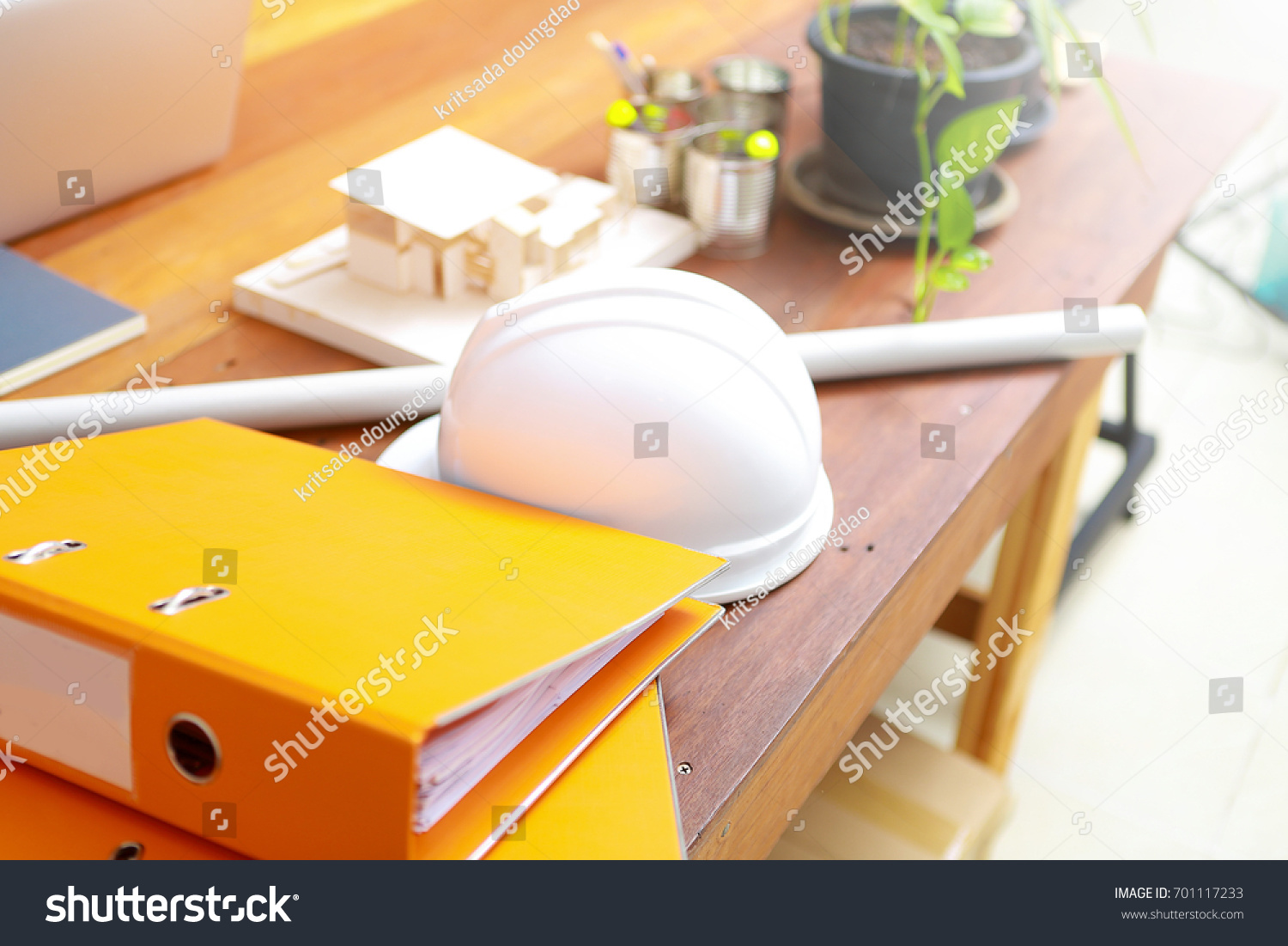 Engineer Desk Background Project Ideas Concept Stock Photo 701117233