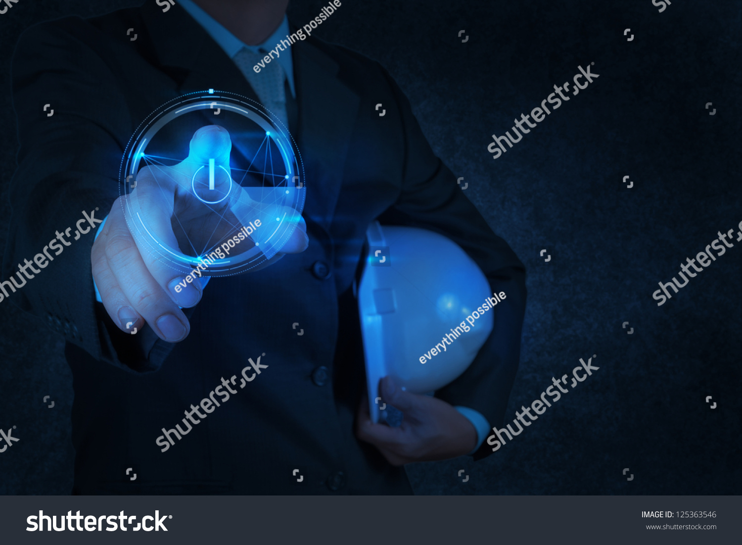 Engineer Pushing Start Button On Touch Stock Illustration 125363546