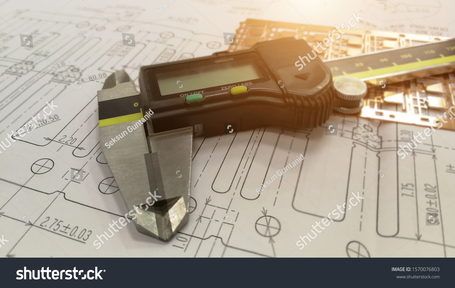 Engineering Drawing Digital Vernier Calipers Measuring Stock Photo
