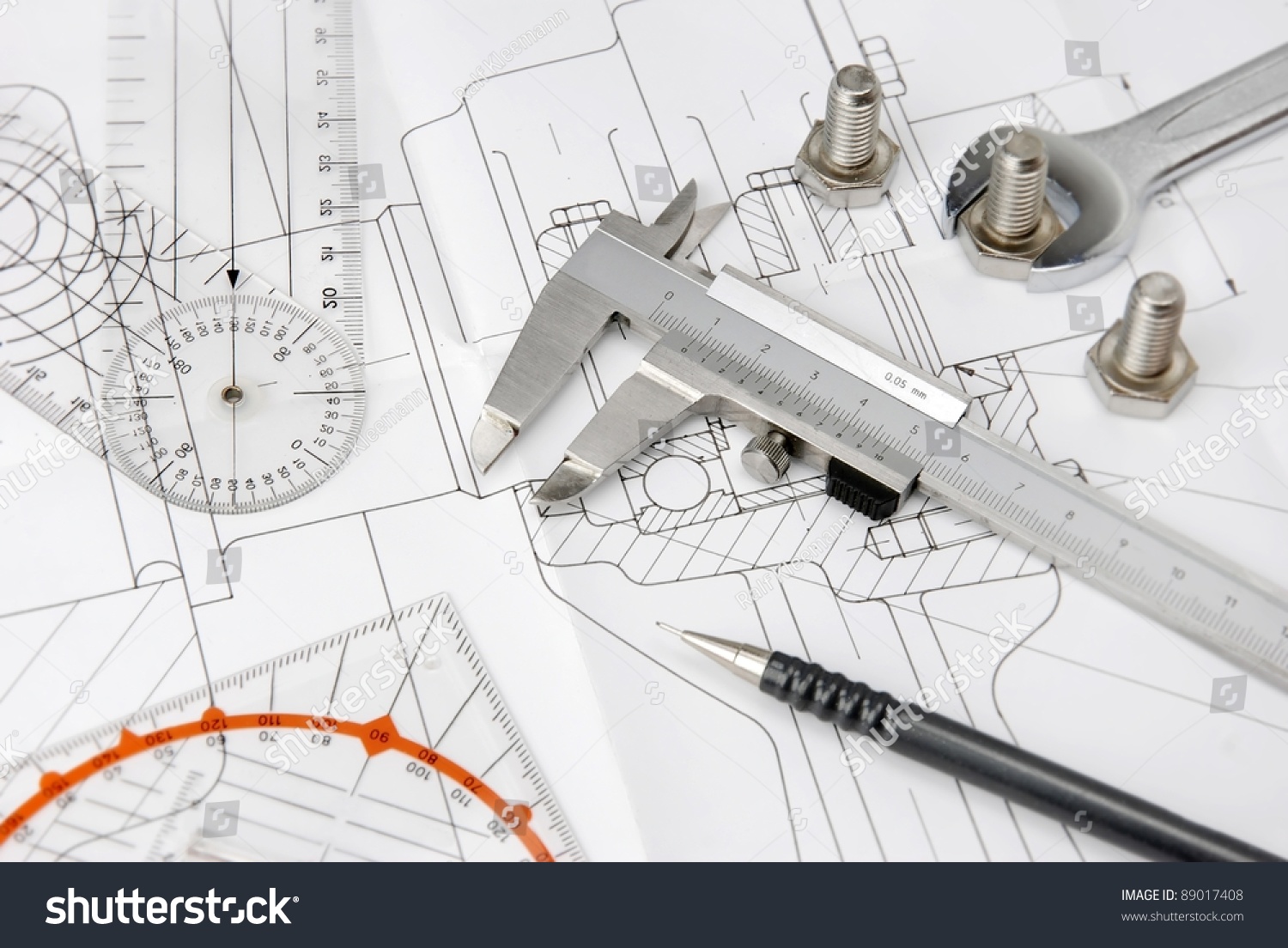 Engineering Tools On Technical Drawing Stock Photo 89017408 | Shutterstock