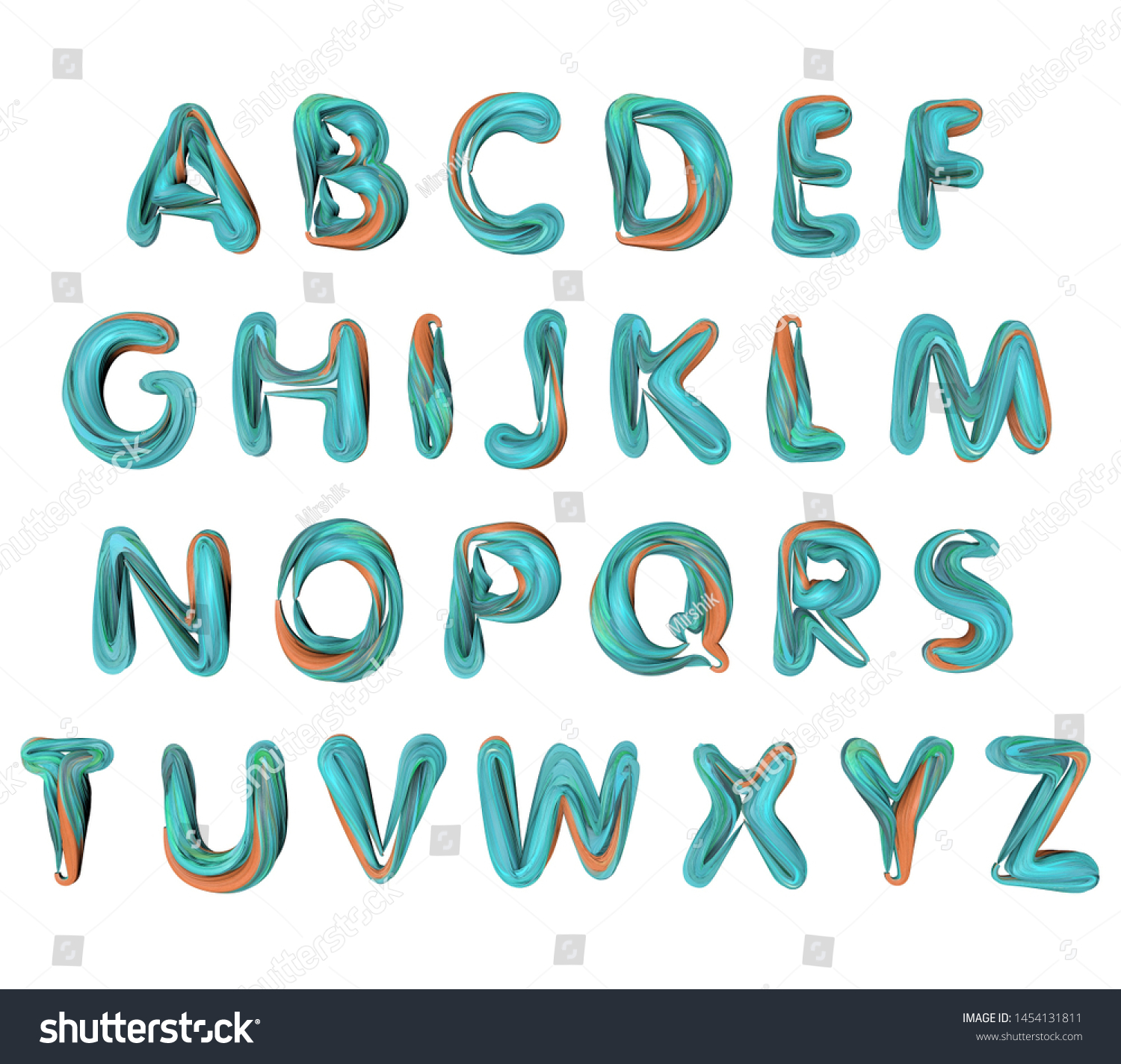 English Alphabet Letters 3d Render Color Stock Illustration 1454131811