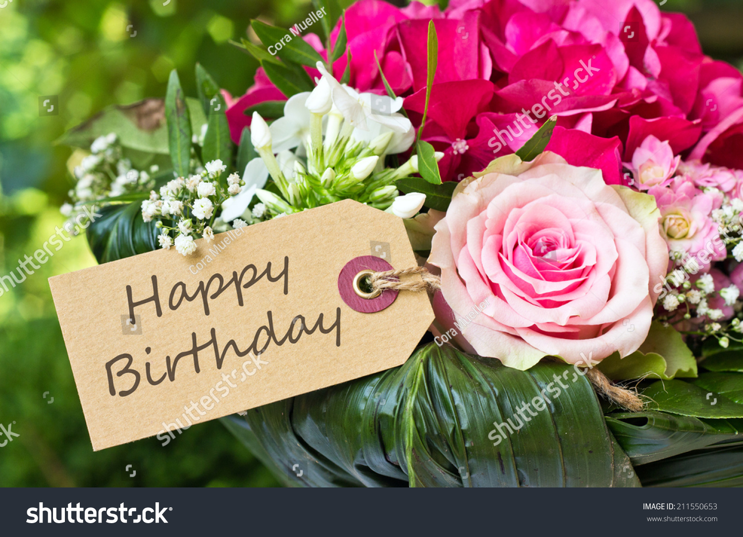 Englische Geburtstagskarte Mit Rosafarbenen Blumen Gluckwunsch Zum Stockfoto Jetzt Bearbeiten