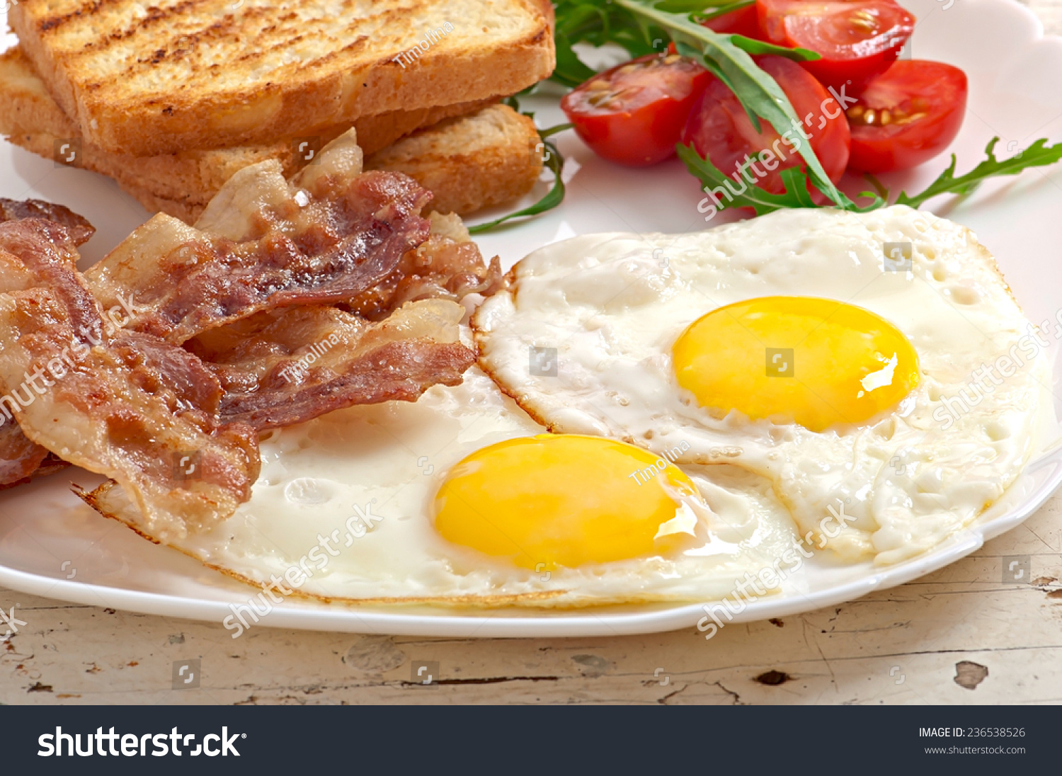 English Breakfast - Toast, Egg, Bacon And Vegetables Stock Photo ...