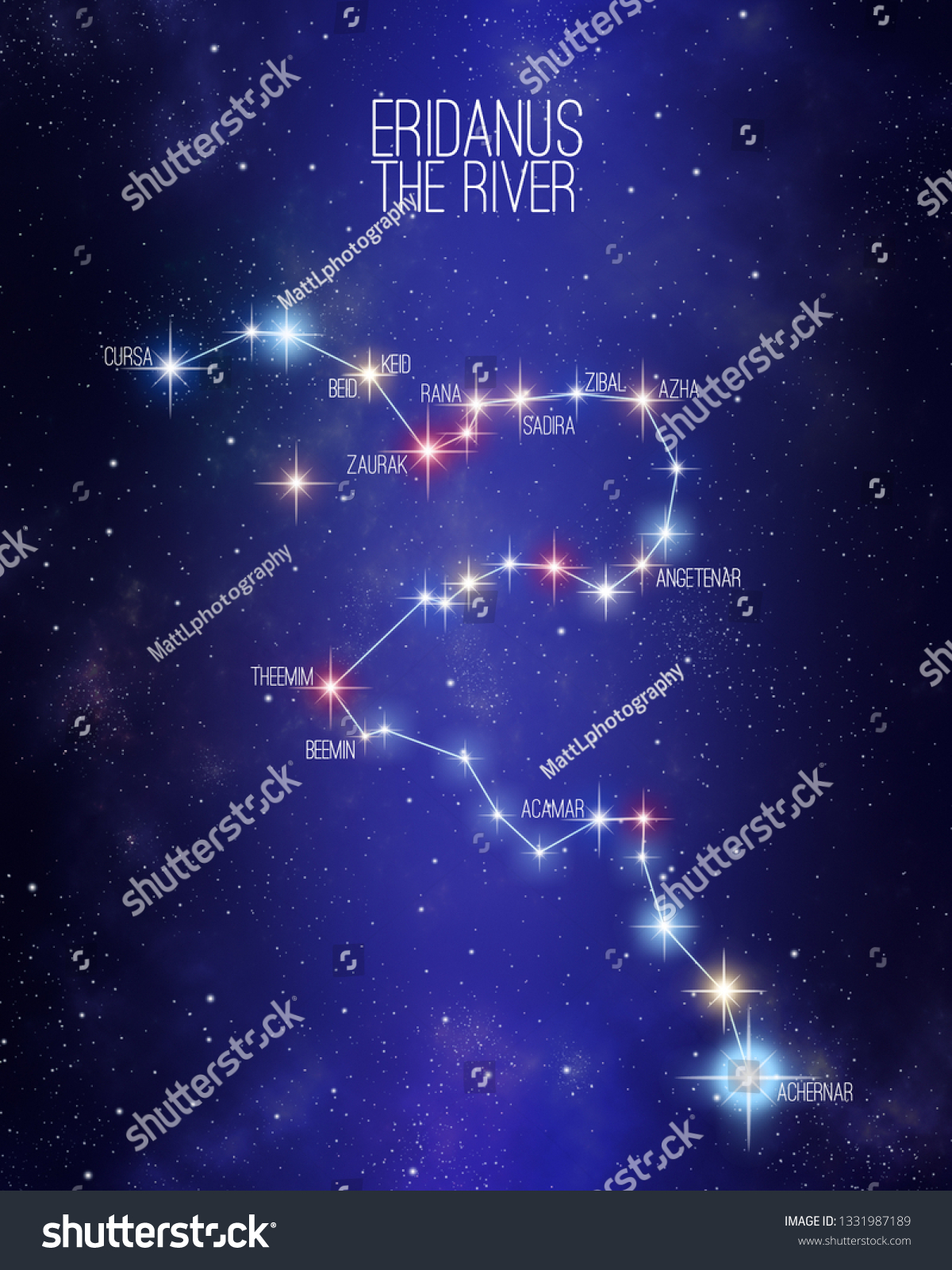 Eridanus River Constellation On Starry Space Stok Illustrasyon 1331987189