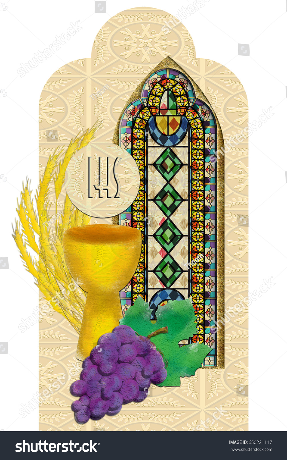 Eucharist Symbols Chalice Host Bread Wine Stock Illustration 650221117