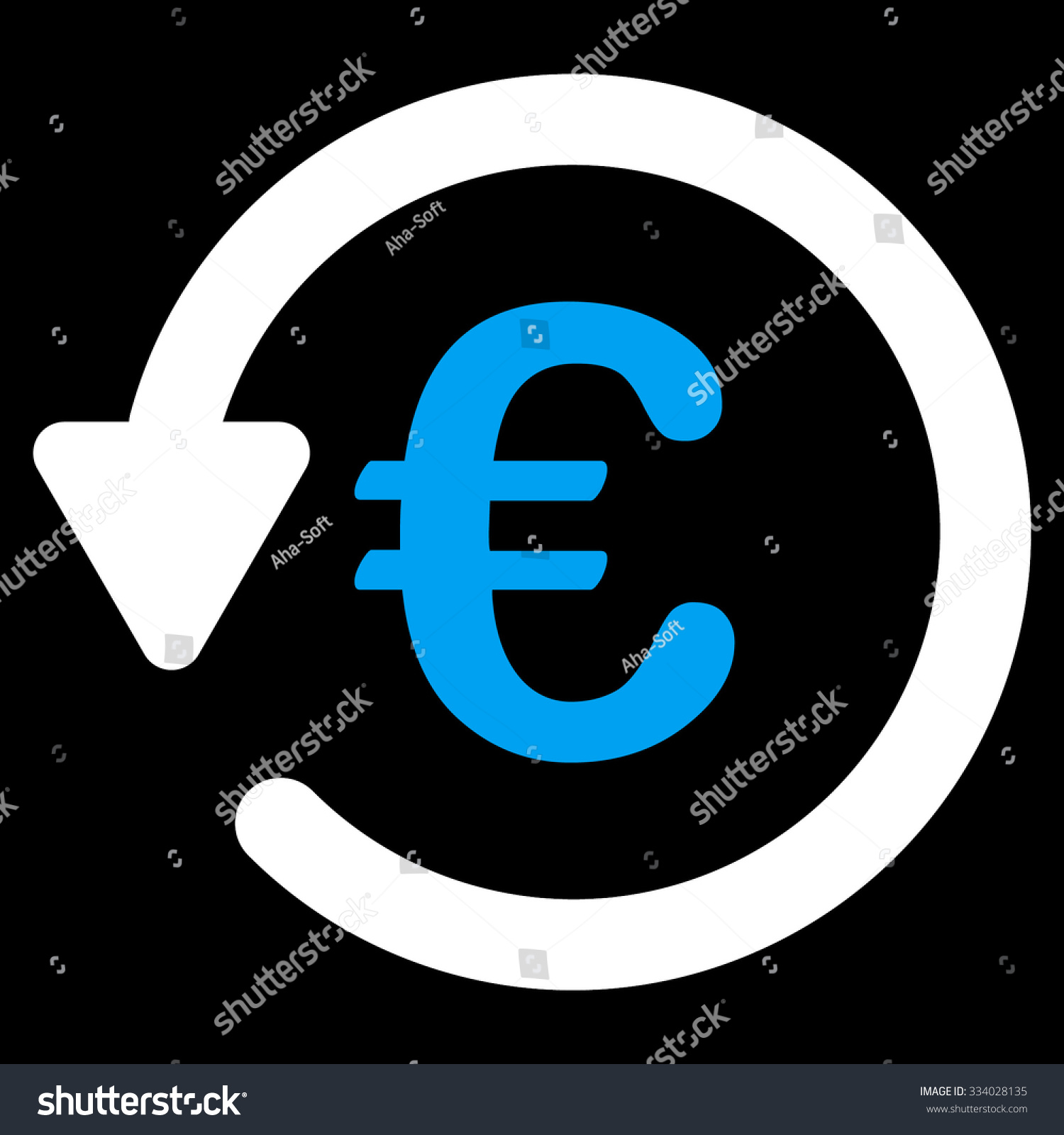 Euro Rebate glyph icon. Style is bicolor flat symbol, blue and white colors,