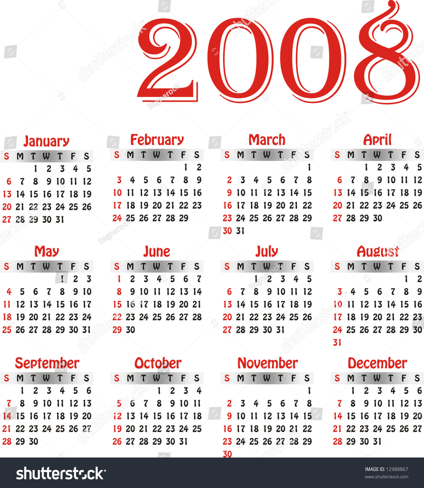 European Calender 2008. Vector Version Of This Image (