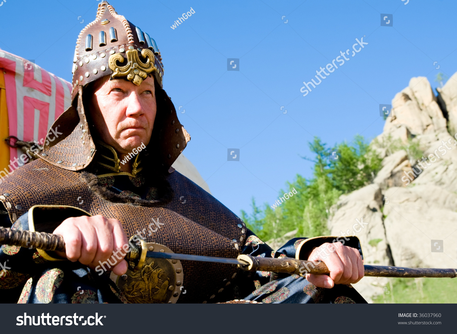 European Man In Ancient Mongolian Soldier Armour Stock Photo 36037960 ...