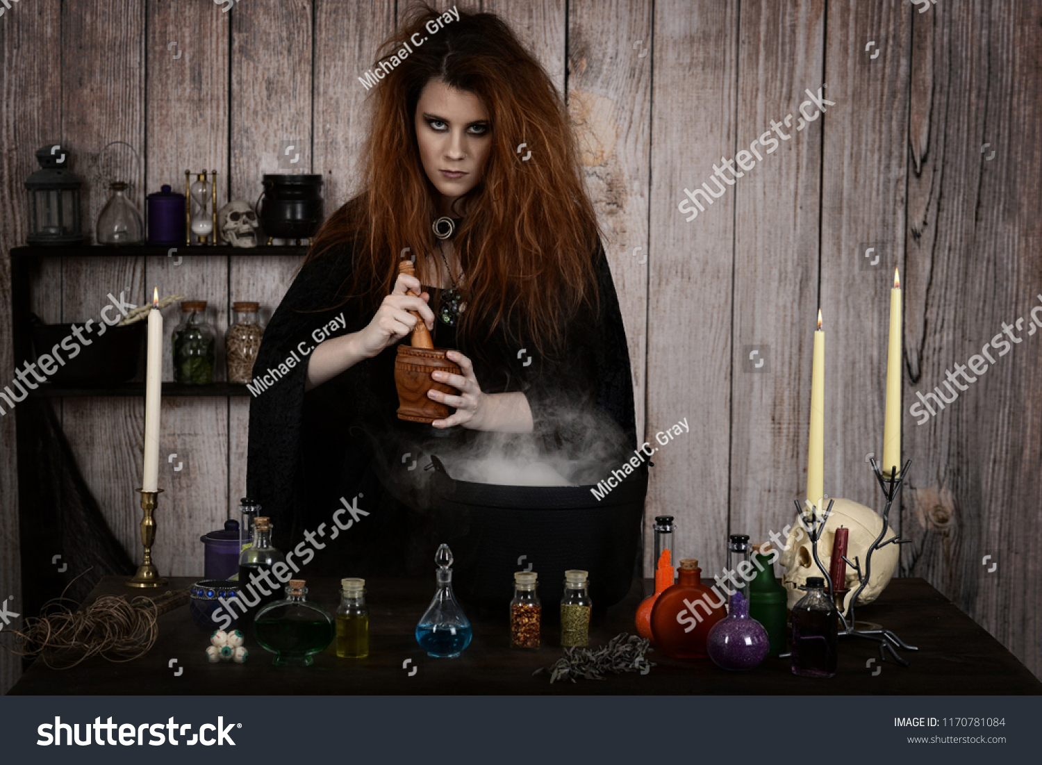 Evil Witch Using Mortar Pestle Her Stock Photo (Edit Now) 1170781084