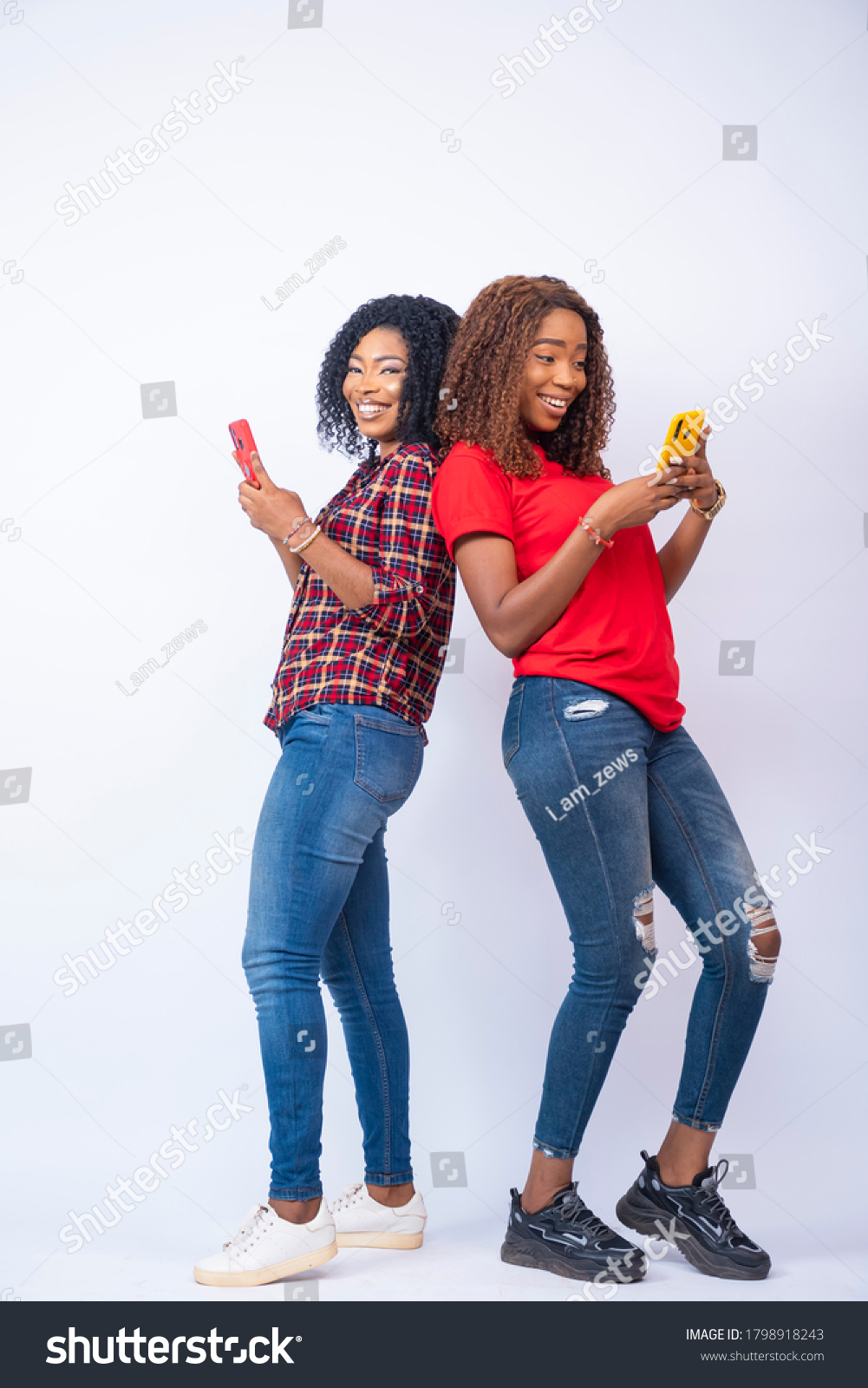 Excited Young African Ladies Using Their Stock Photo 1798918243 ...