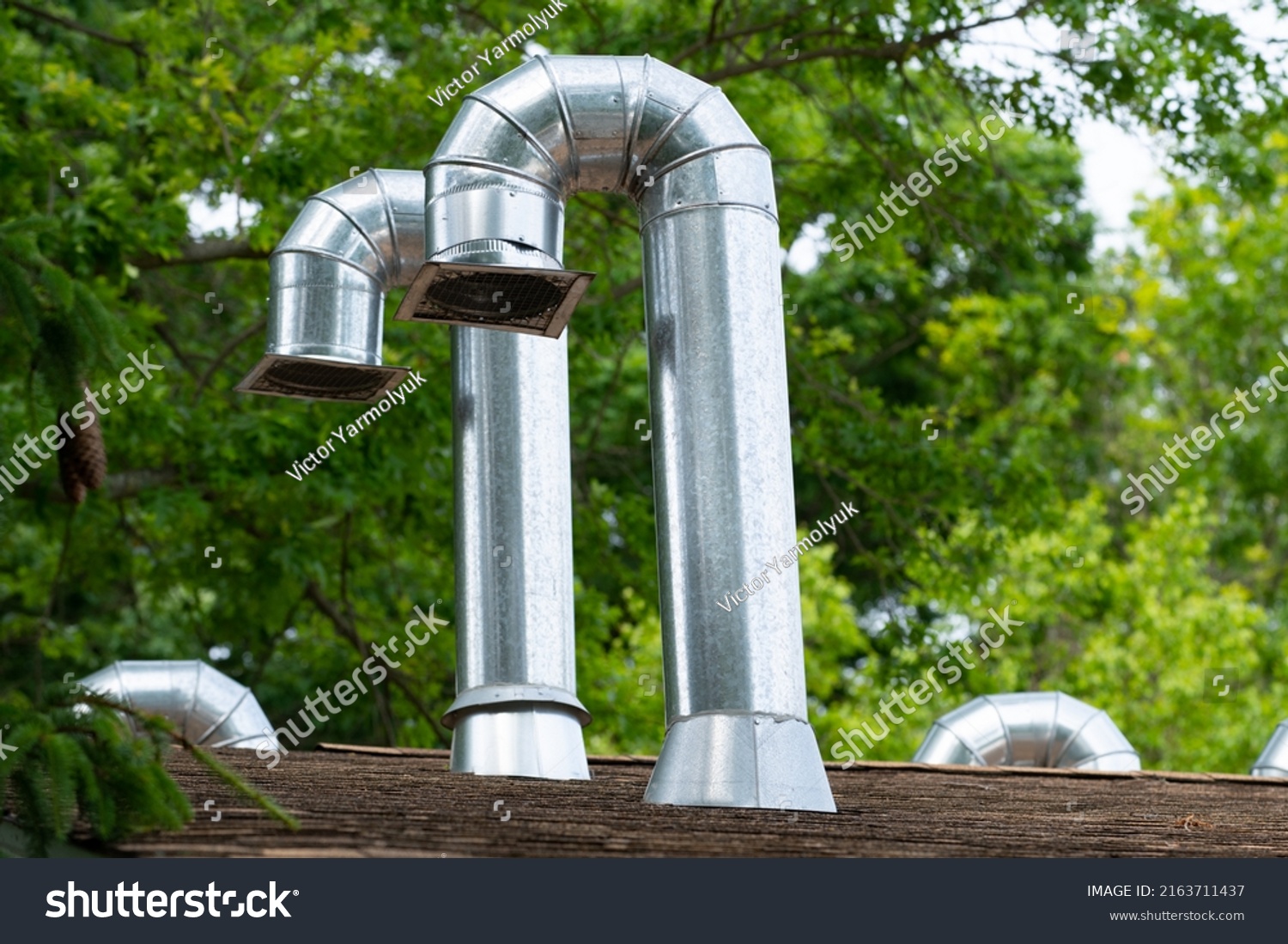 Exhaust Pipes On Roof Industry Metal Stock Photo 2163711437 Shutterstock