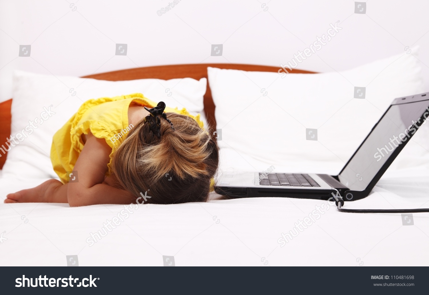 Exhausted Kid Who Slept Near Laptop Stock Photo (Edit Now) 110481698