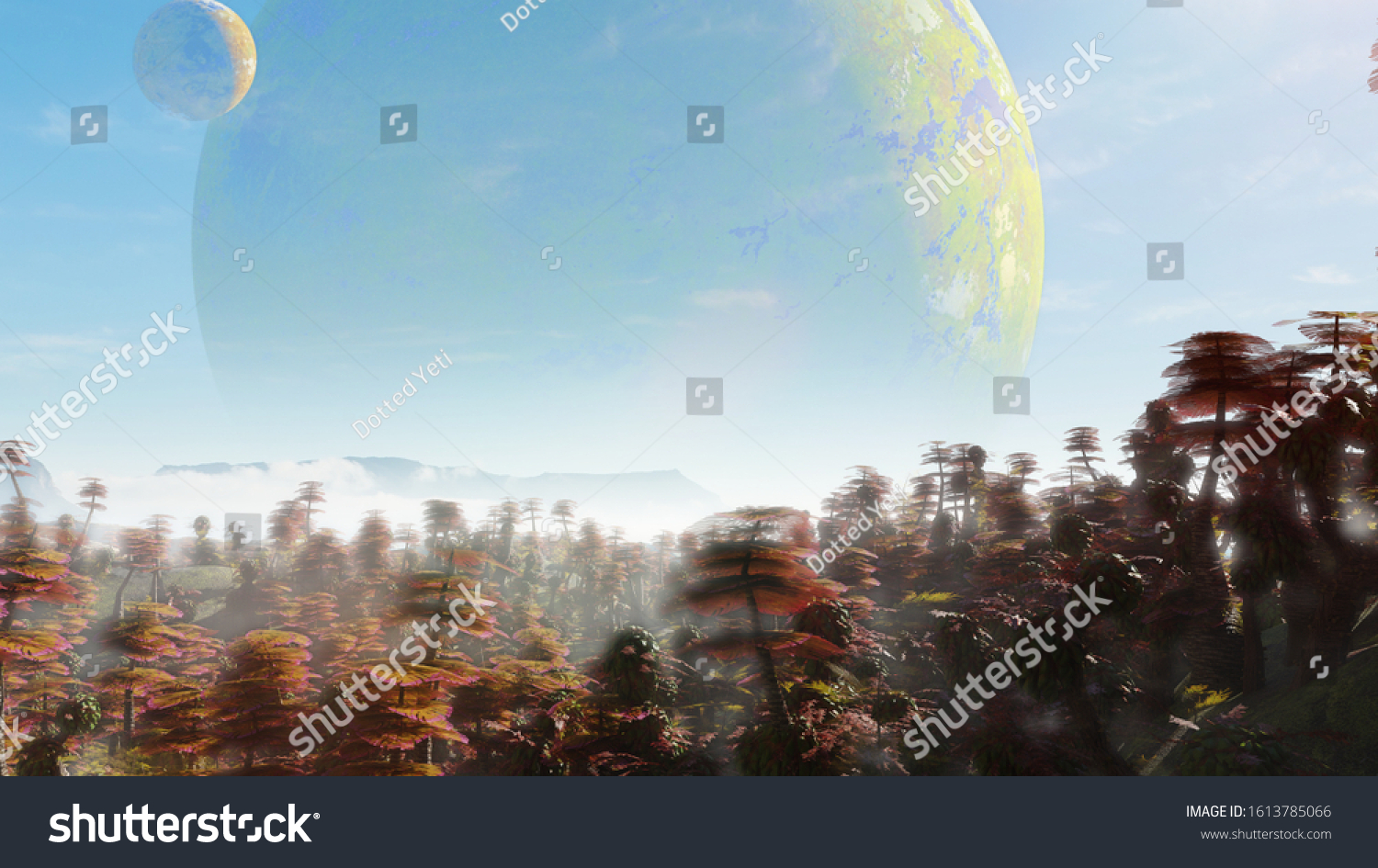 Exoplanet Landscape Beautiful Forest On Alien Stock Illustration 1613785066 Shutterstock 5260