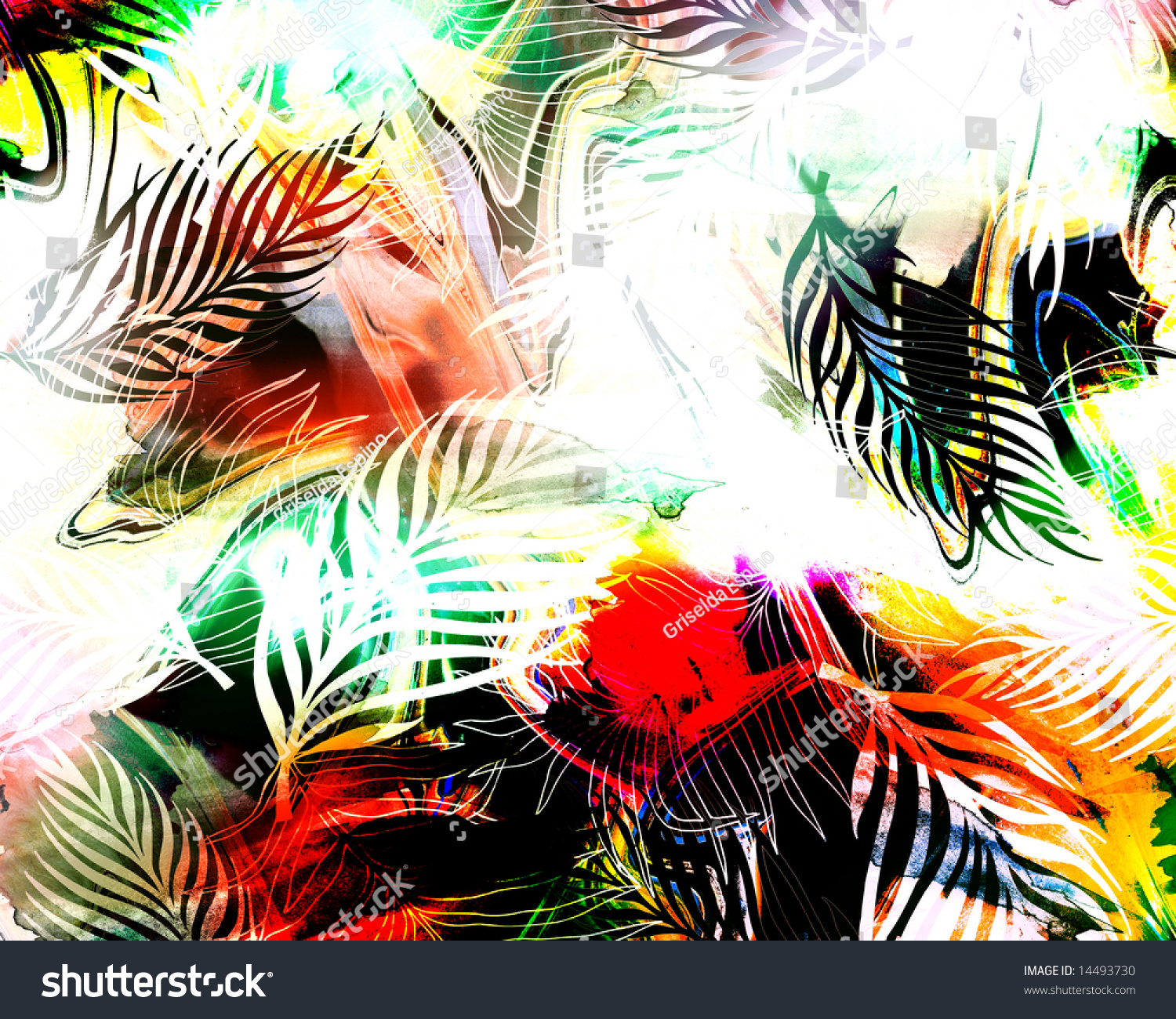 Exotic Colorful Amazonic Savage Jungle Print With Rainbow Tye-Dye And ...