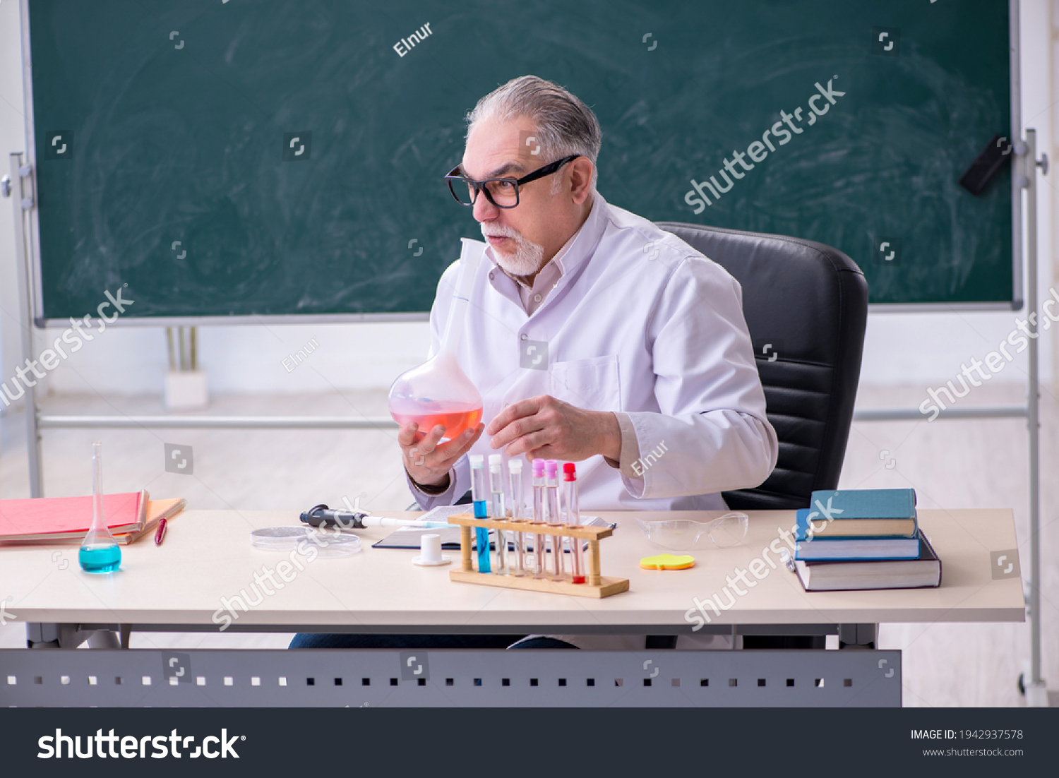  Soft Green Classic  Template Design Featuring Experienced Old Scientist Working in the Lab
