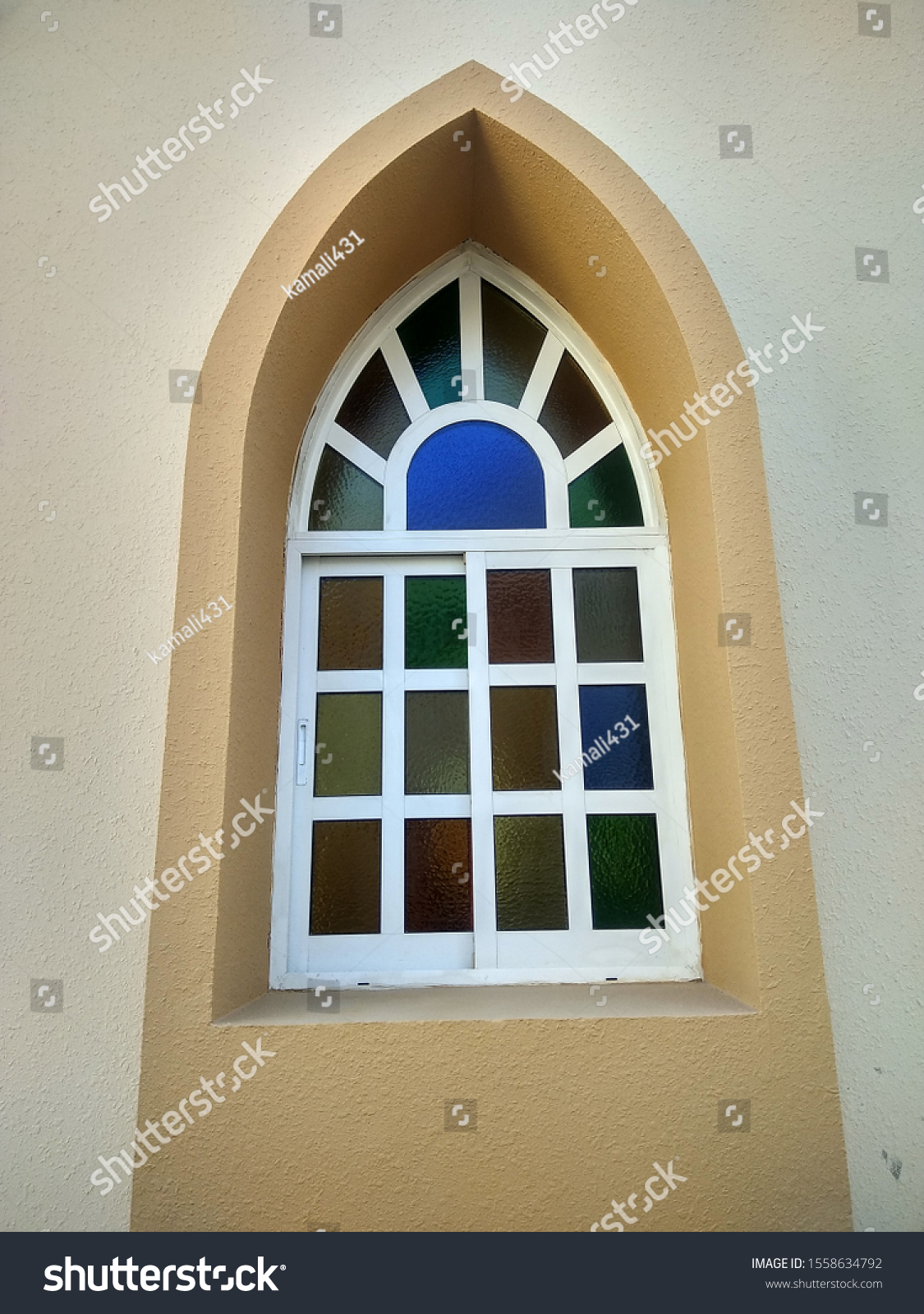 Exterior Texture Wall Have Arch Window Stock Photo 1558634792