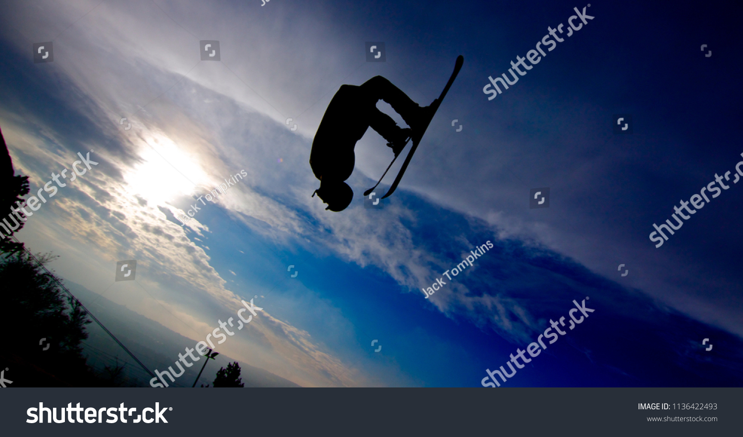 Extreme Skier Doing Backflip Jump Silhouette Stock Photo Edit Now