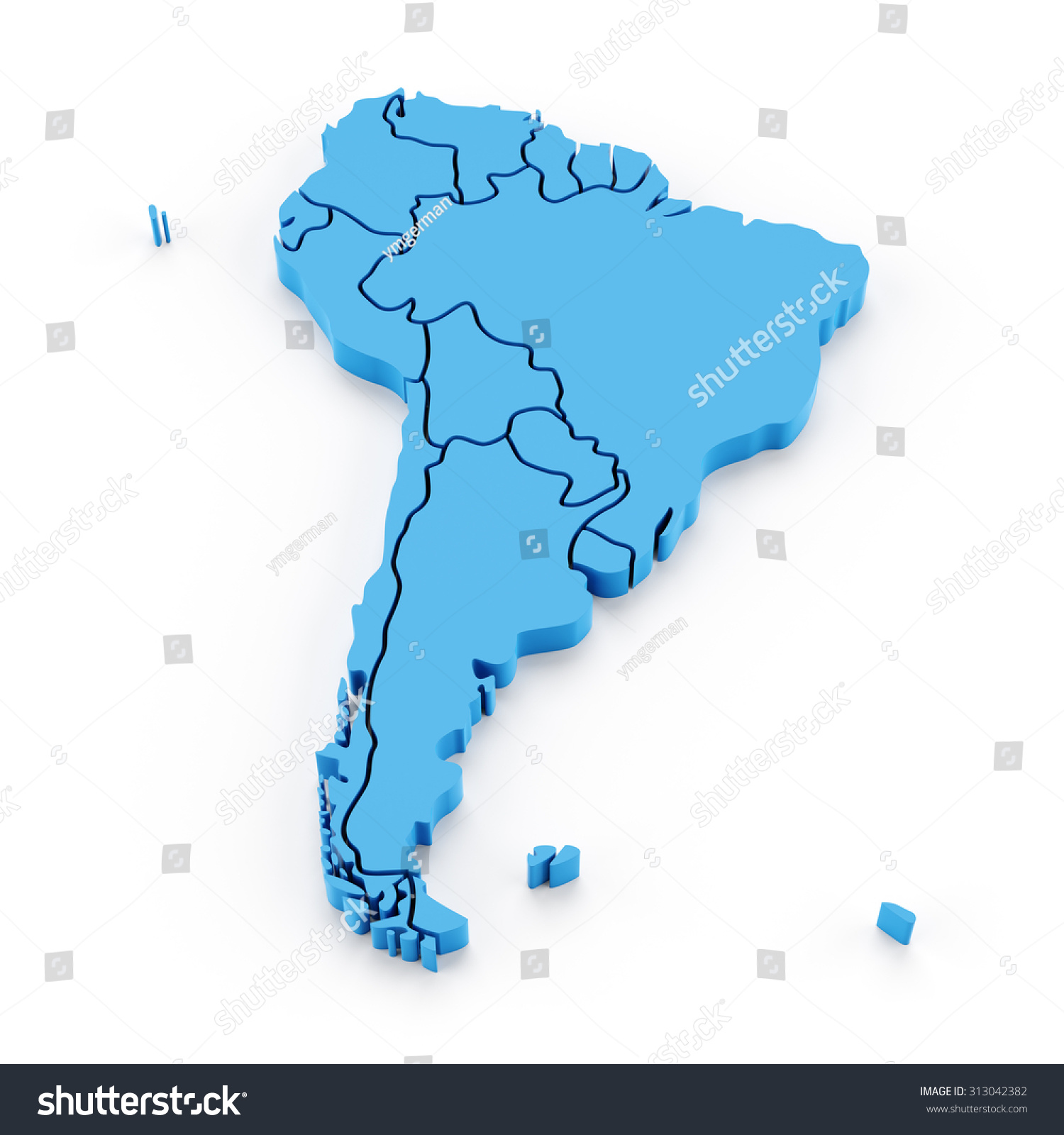 Extruded Map South America National Borders Stock Illustration 313042382