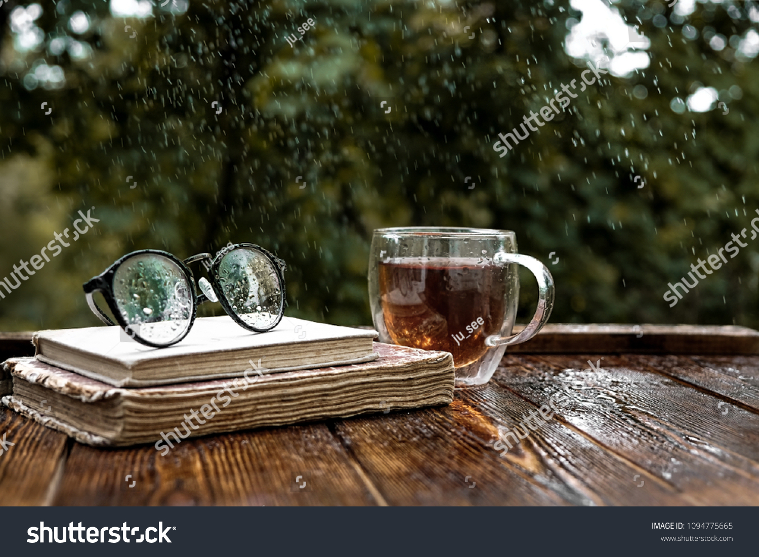 Eyeglasses Cup Tea Old Books Garden Stock Photo Edit Now