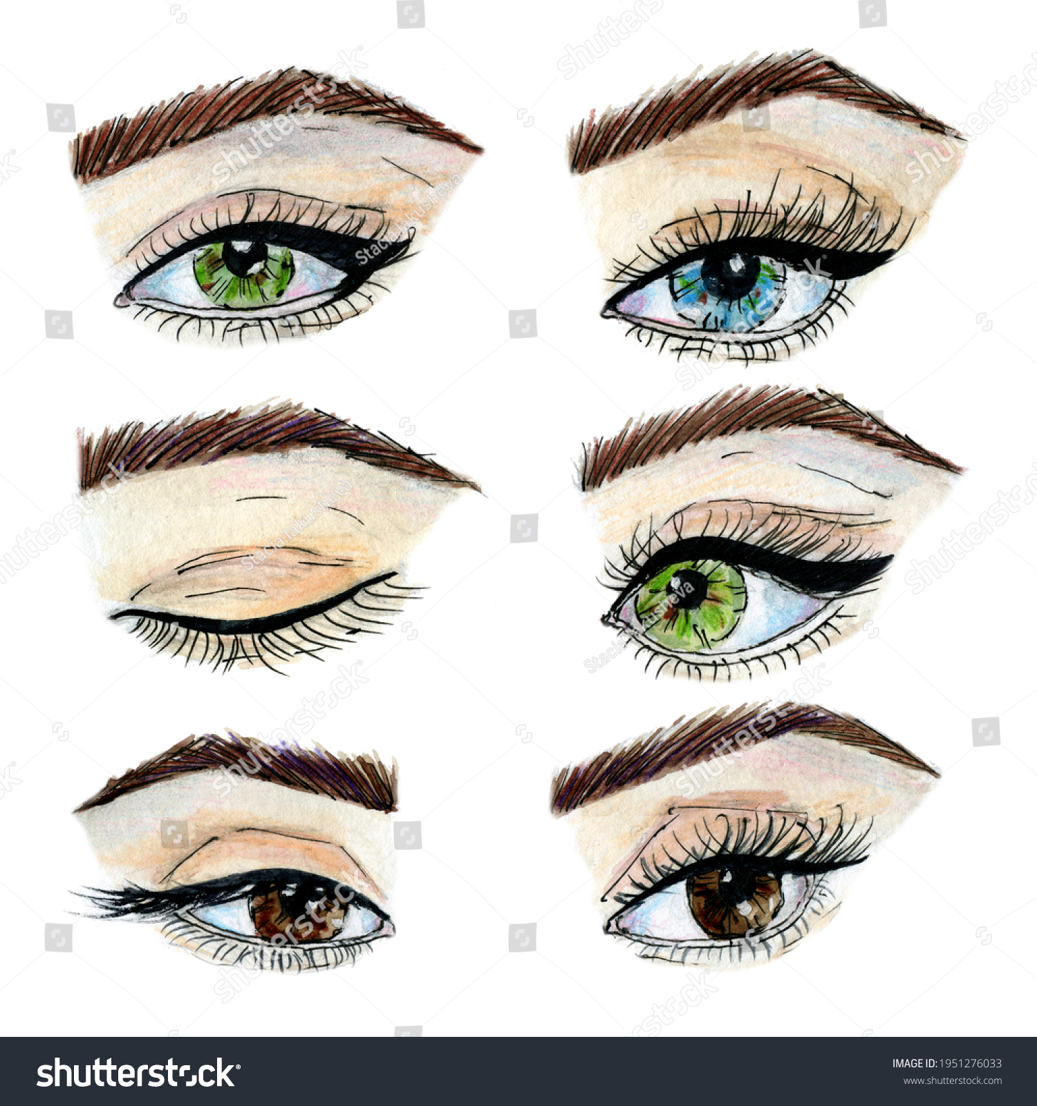 Eyes Hand Drawn Watercolor Clip Art Stock Illustration 1951276033 ...