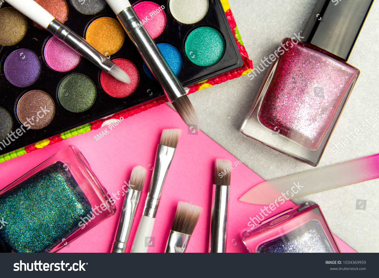 Eyeshadow Palette Nail Polish Pink Silver Stock Photo Edit Now