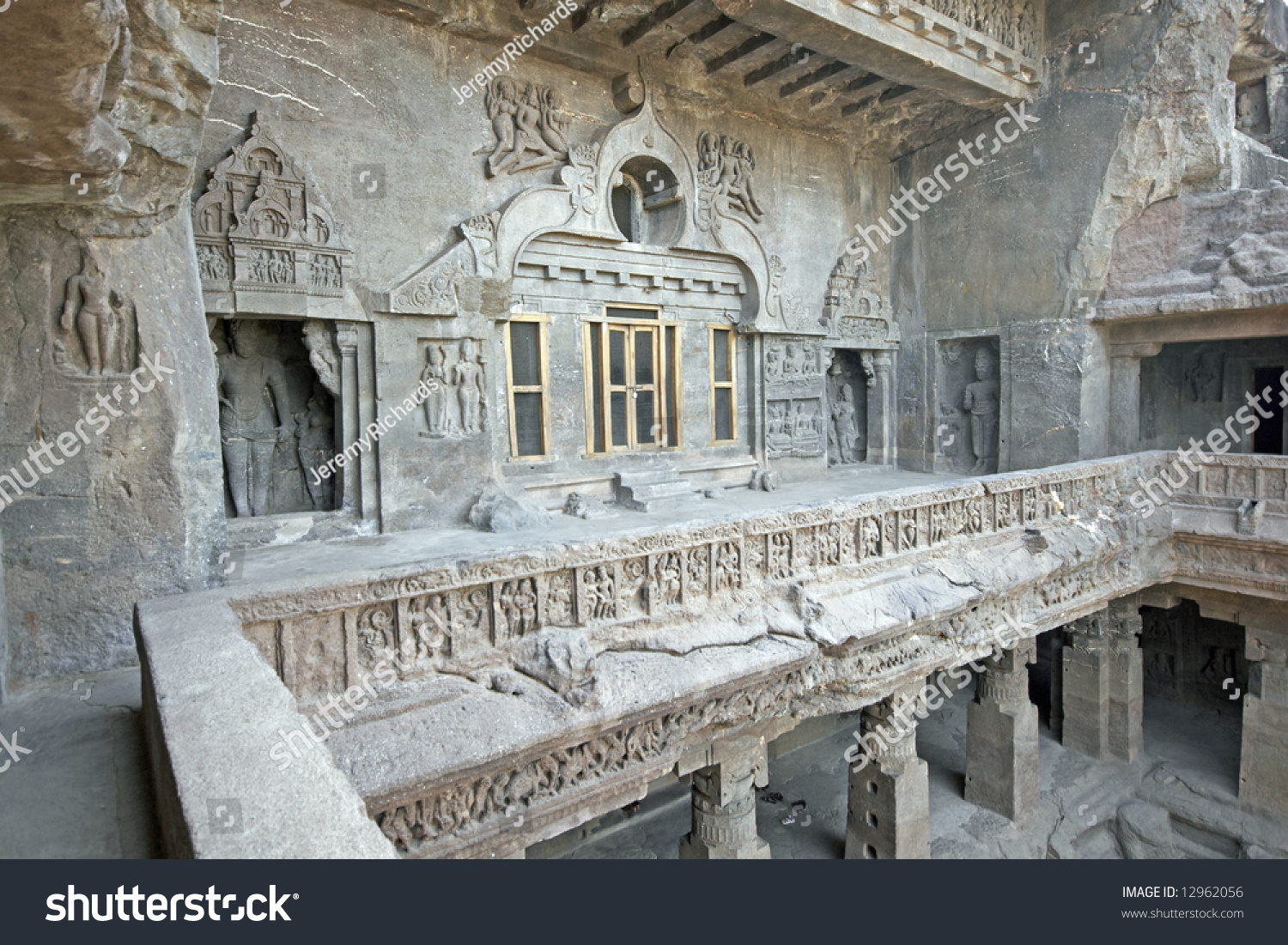 Facade Of Ancient Rock Carved Buddhist Temple (Vishwakarma Cave Temple ...