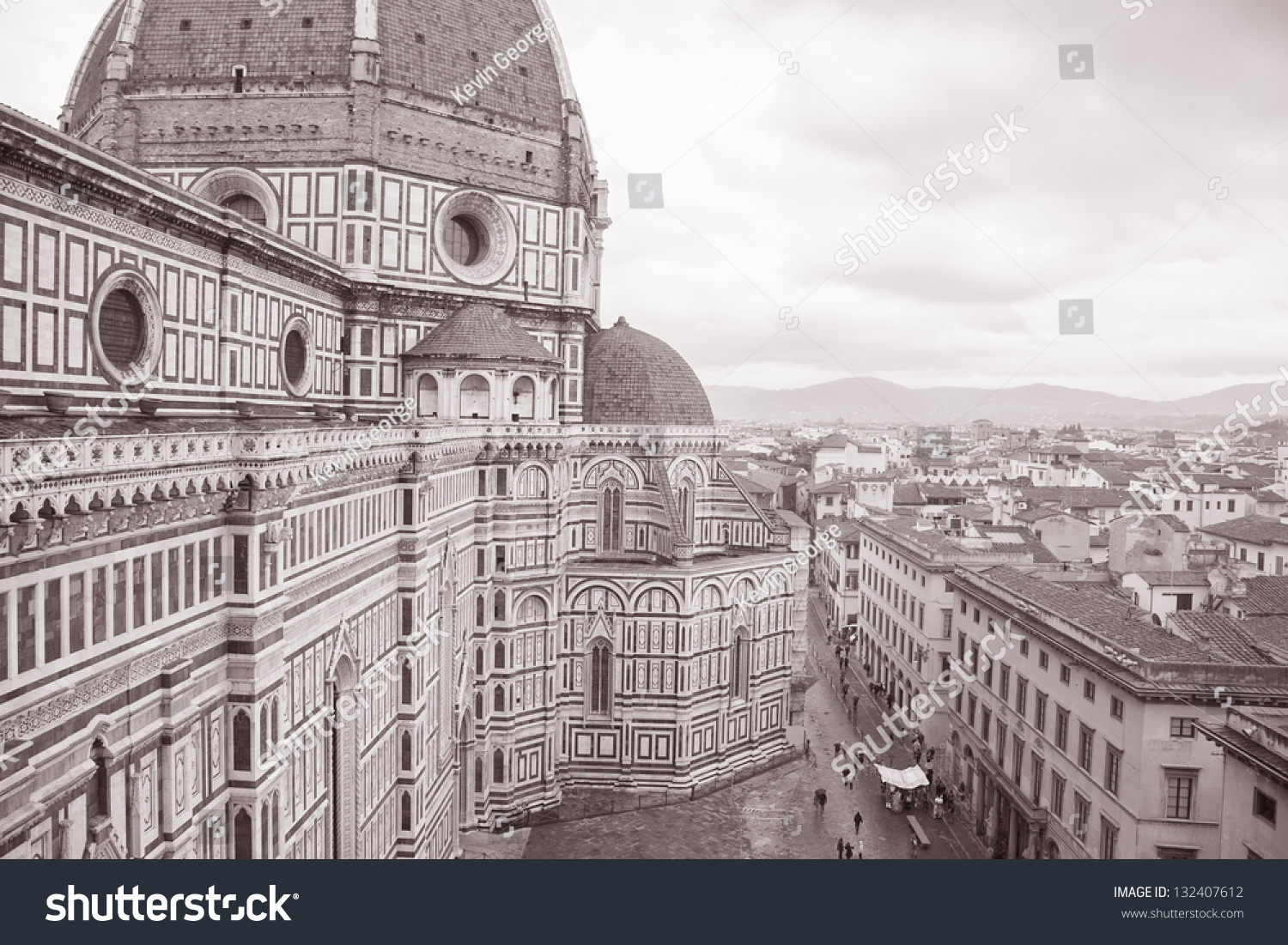 Facade Of Duomo Cathedral Church; Florence; Italy In Black And White ...