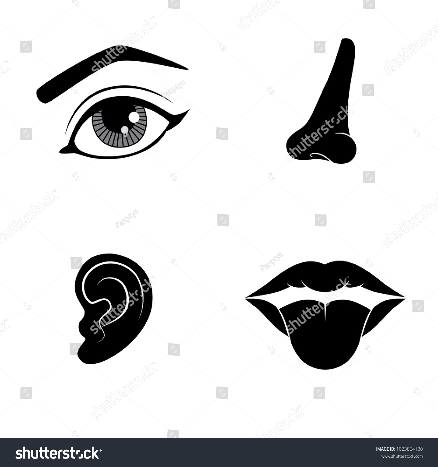 Face Elements Eye Nose Ear Lips Stock Illustration 1023864130 ...