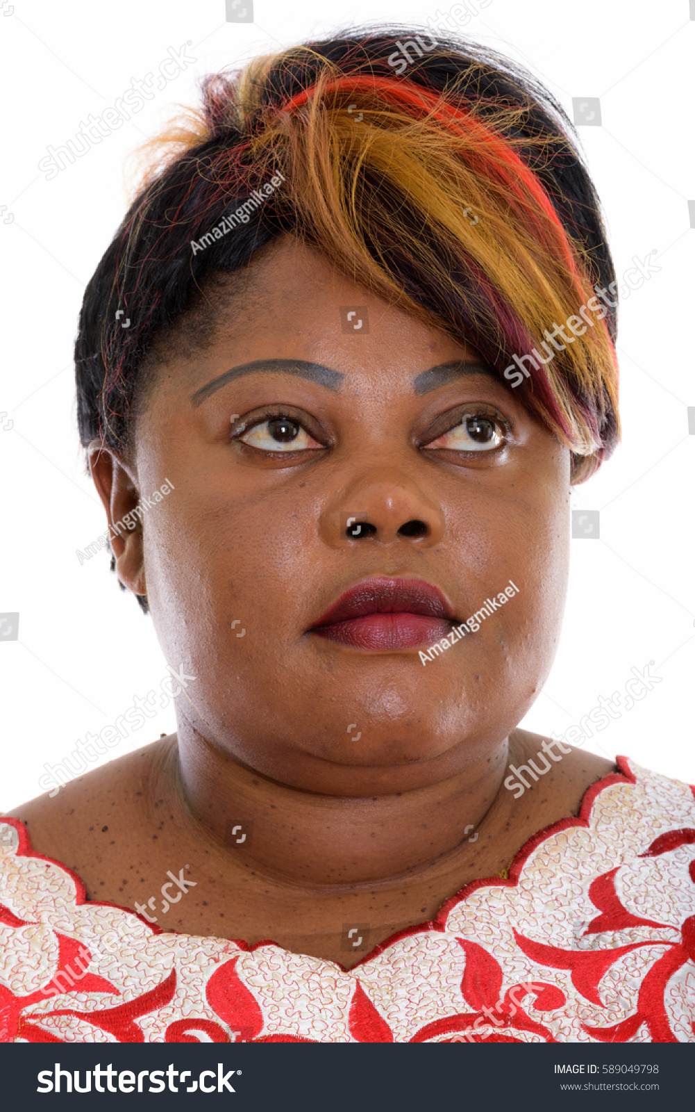 Face Of Fat Black African Woman Thinking While Looking Up Face Of Fat Black African Woman Thinking While Looking Up