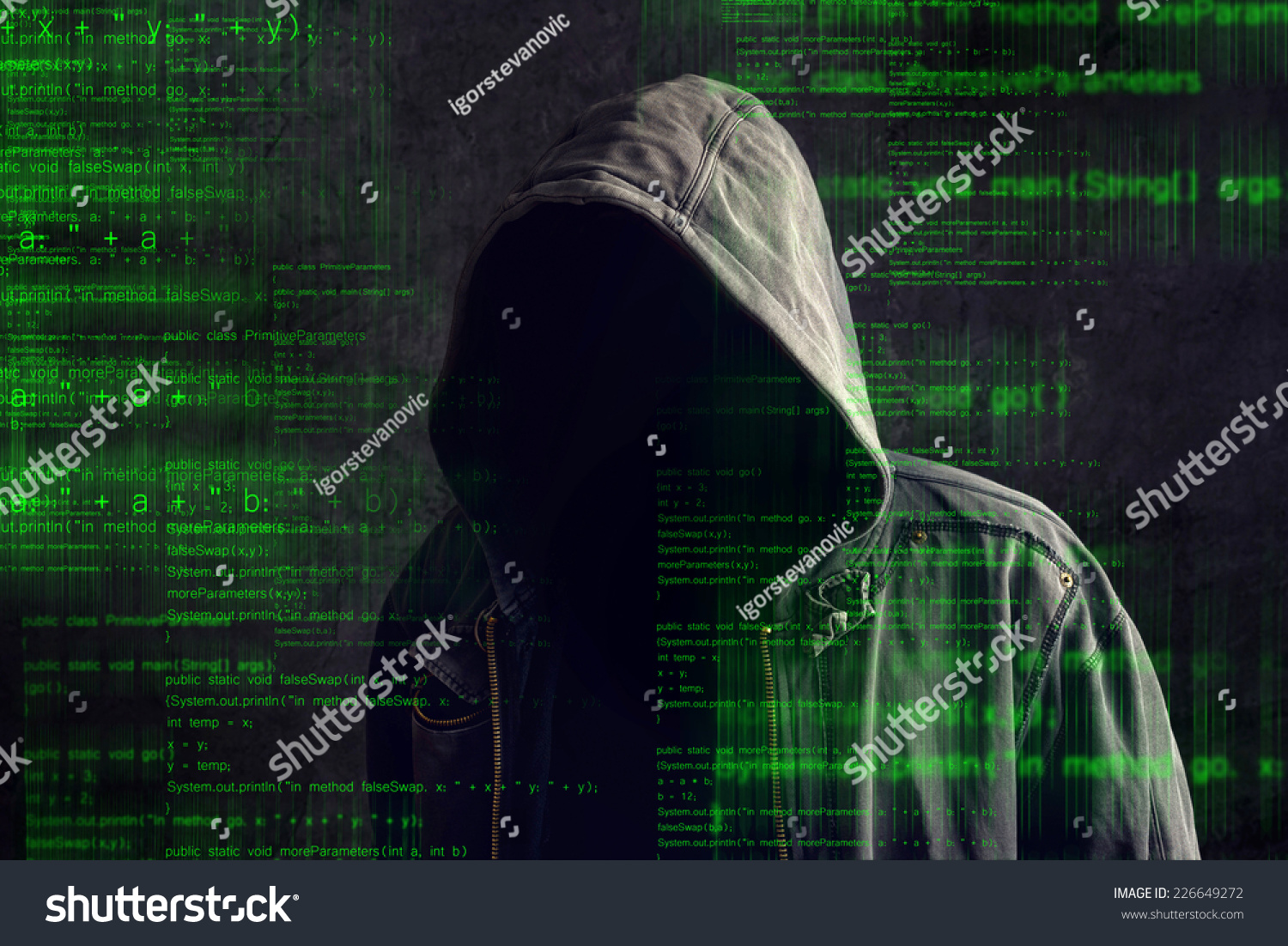 Faceless Hooded Anonymous Computer Hacker With Programming Code From ...