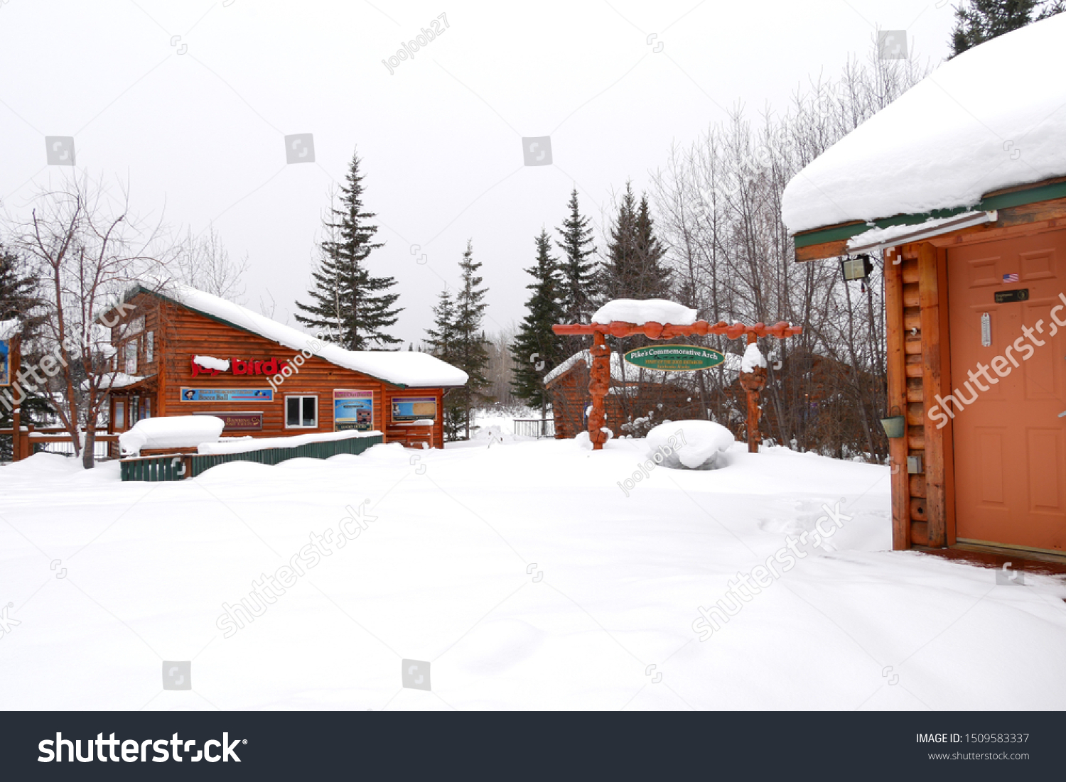 Fairbanks Alaska March72019 Log Cabins Covered Stock Photo Edit