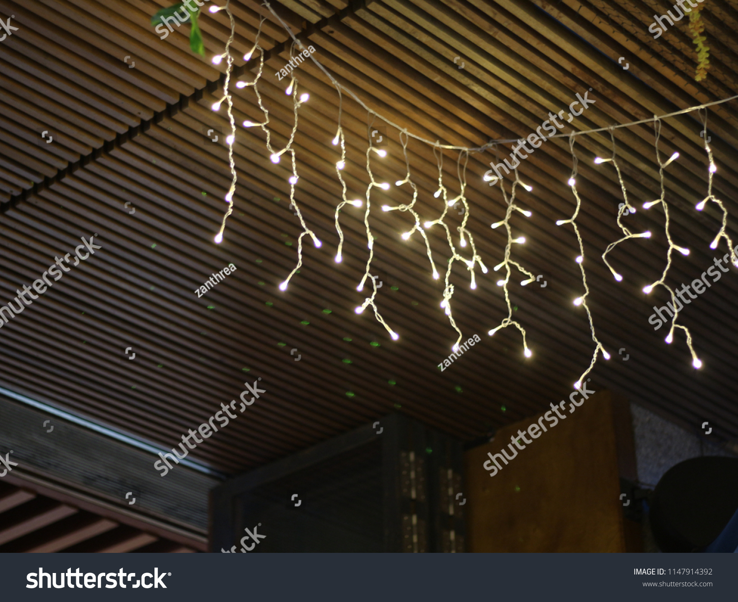Fairy Lights Hanging On Ceiling Copy Stock Photo Edit Now
