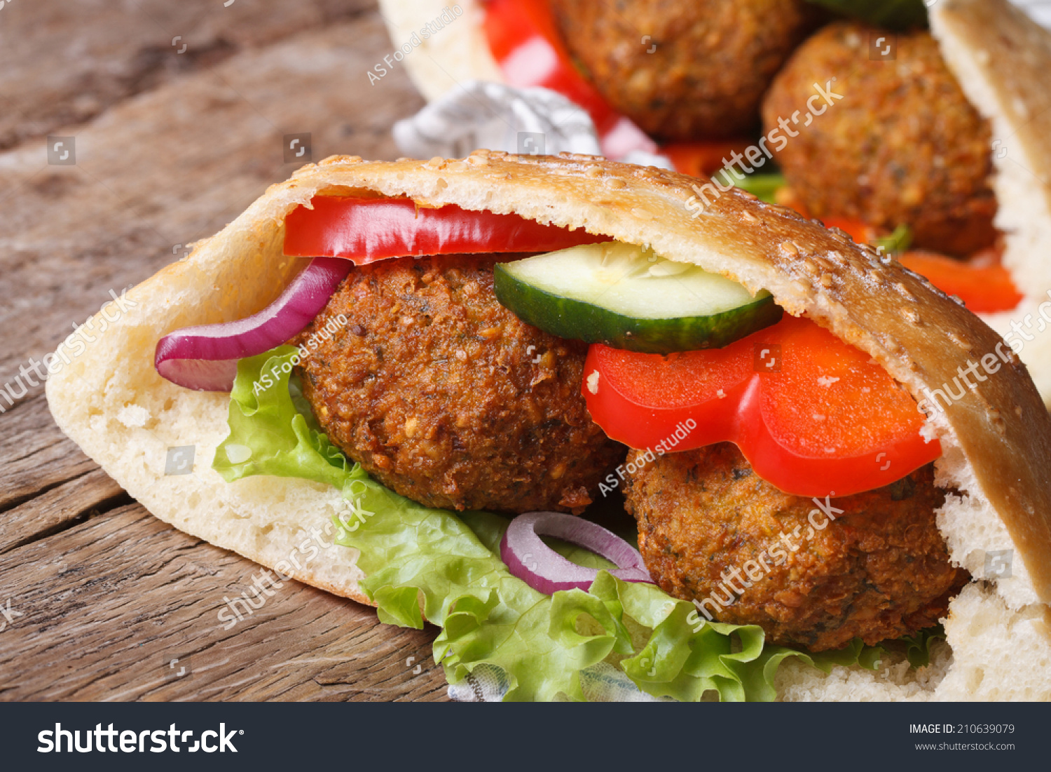 Falafel Pita Bread Closeup On Old Stock Photo (Edit Now) 210639079