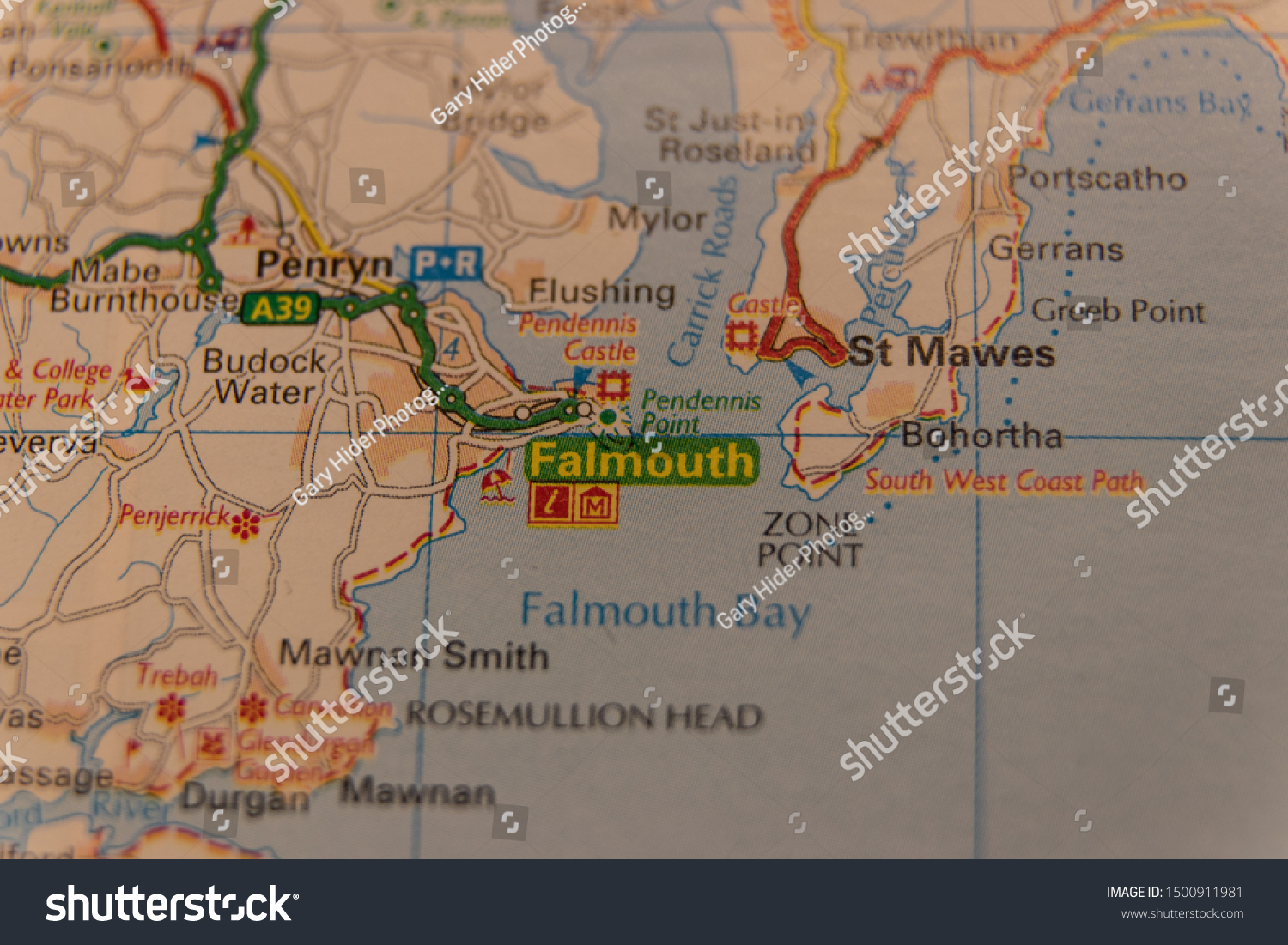 Map Of Falmouth Cornwall Falmouth Cornwall Shown On Road Map Stock Photo 1500911981 | Shutterstock