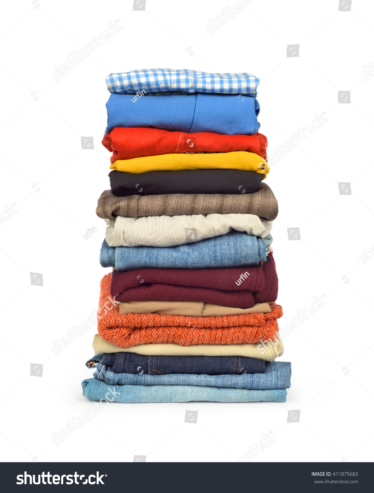 Family Laundry Pile Of Clothing Isolated Stock Photo 411875683 ...