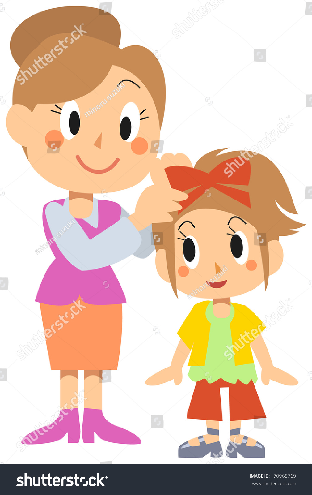 Family Mother Daughter Dressed Stock Illustration