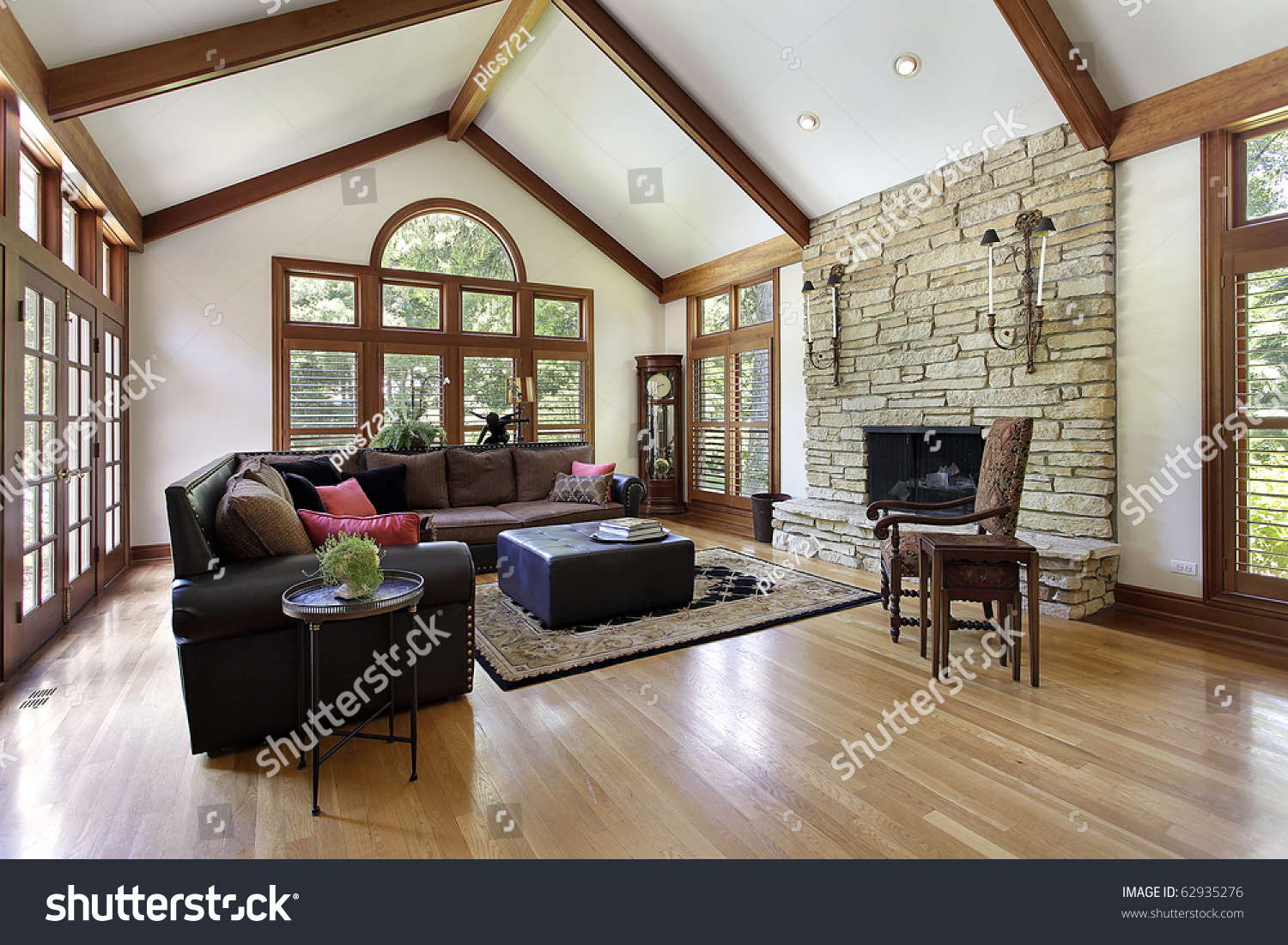 Family Room Luxury Home Stone Fireplace Stock Photo Edit Now