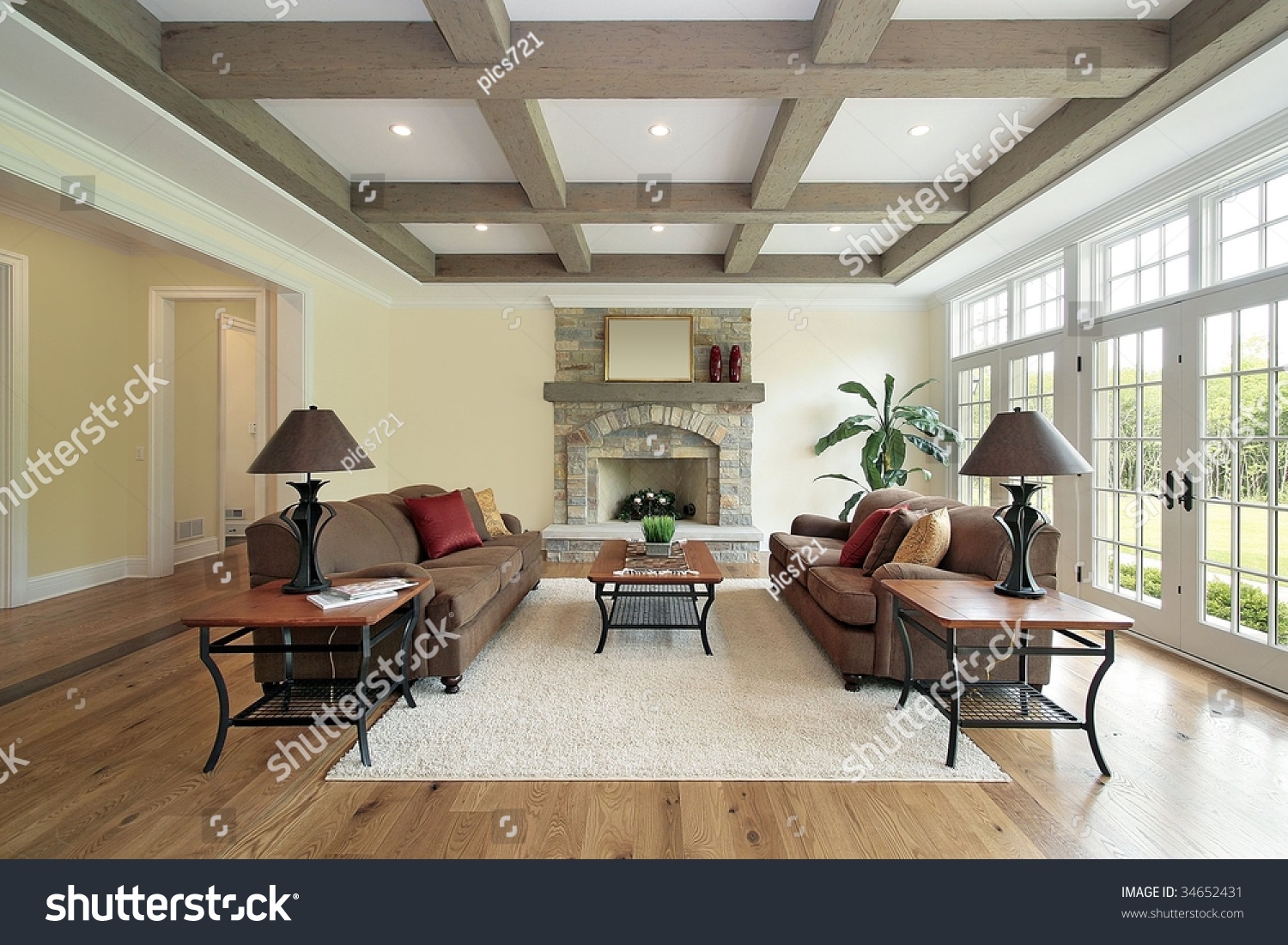 Family Room Wood Beam Ceiling Stock Photo 34652431 - Shutterstock decoration, home design, interior decoration, pictures, and ideas Wood Beams On Ceiling 1100 x 1500