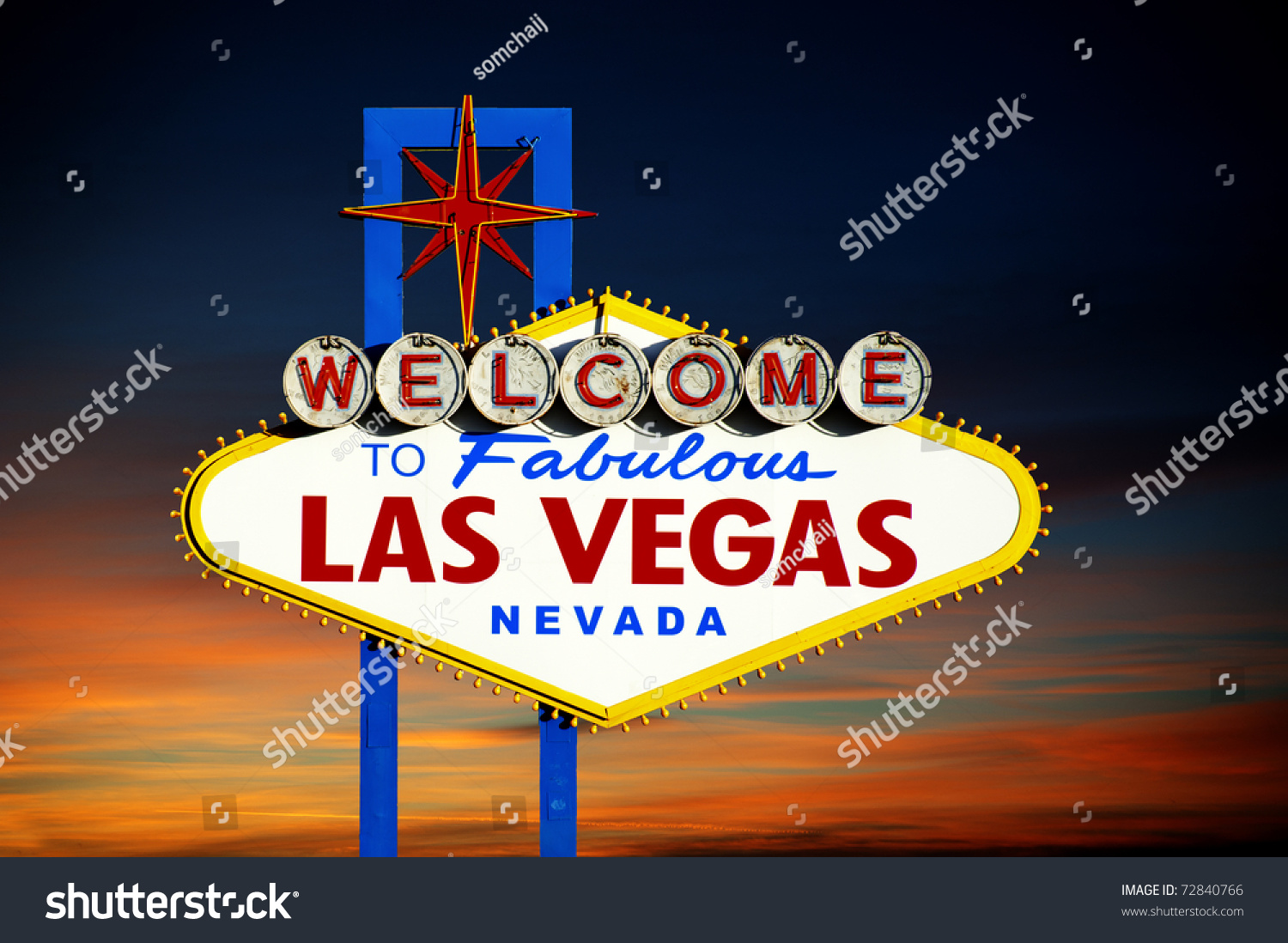 Famous Las Vegas Welcome Sign Sunset Stock Photo 72840766 - Shutterstock