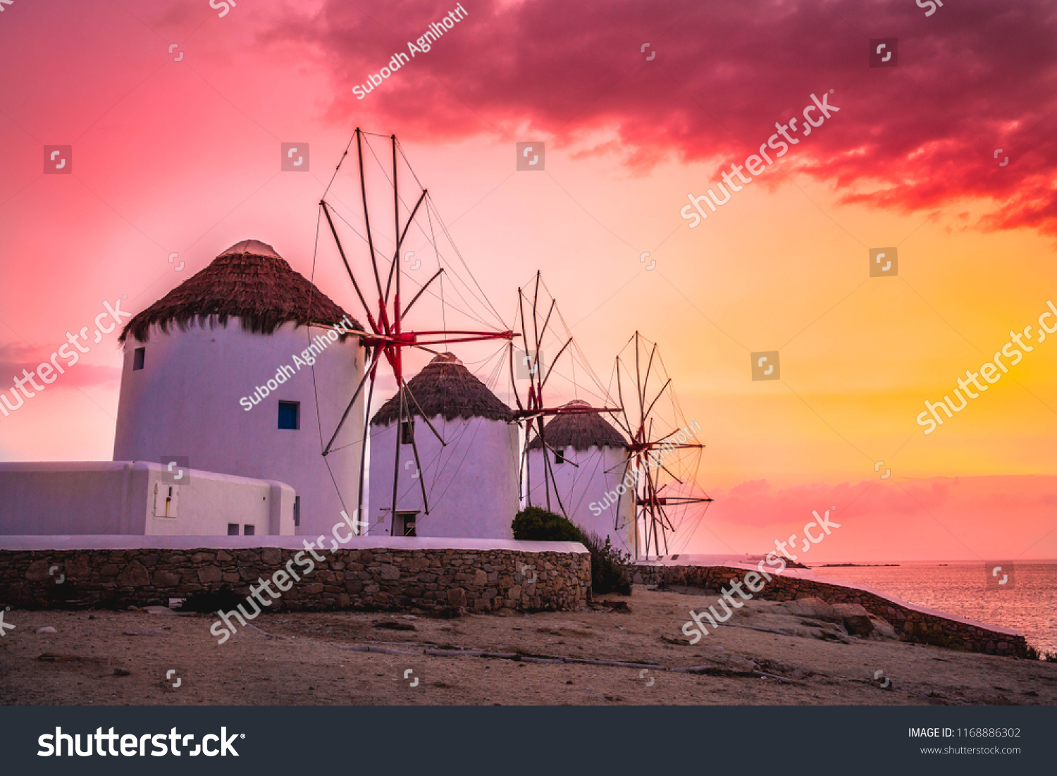 Famous Mykonos Windmills Sunset Mykonos Island Stock Photo Edit
