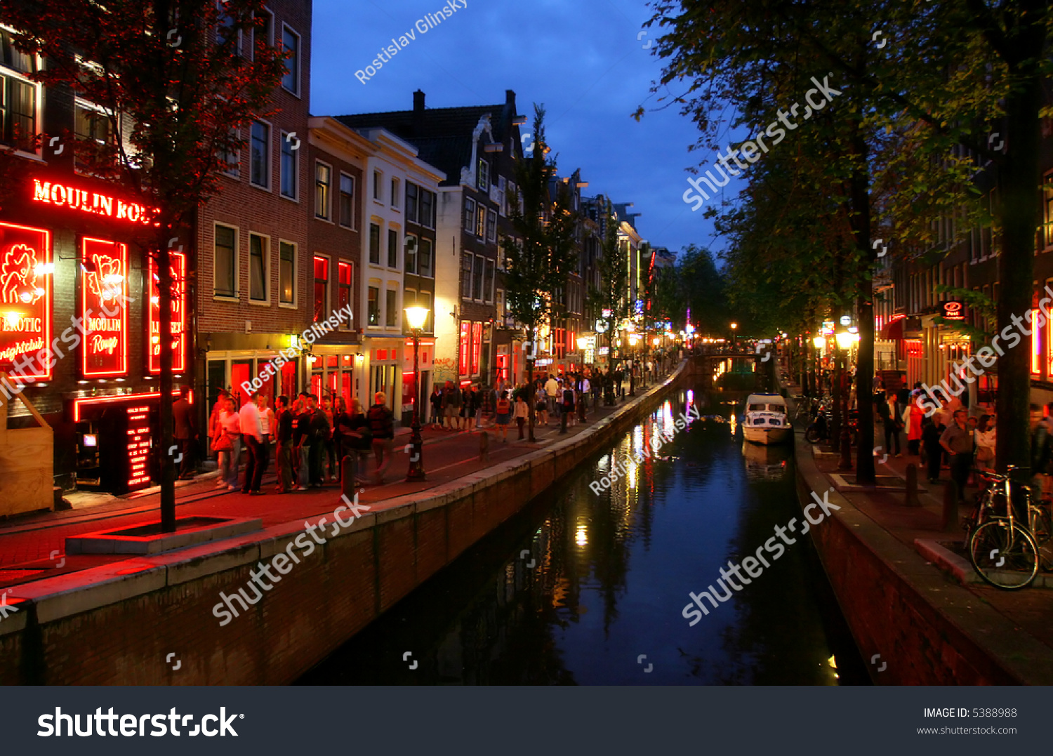 Famous Red Lights District At Evening In Amsterdam, Holland ...