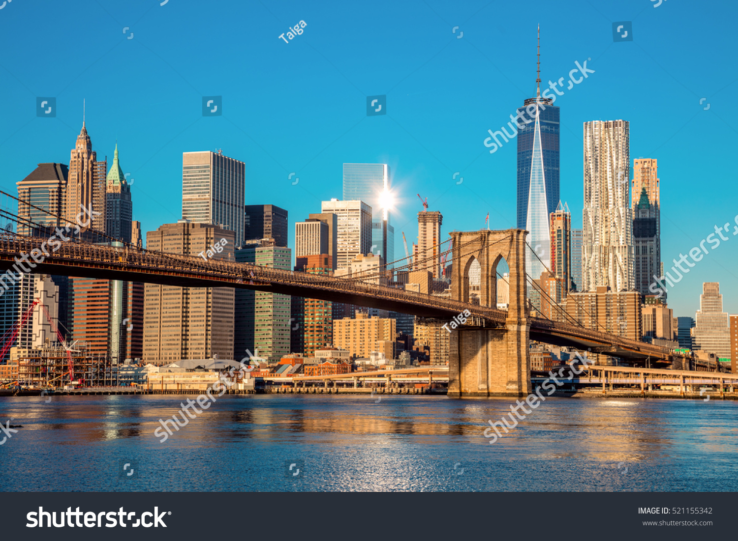 米国ニューヨーク市、早朝の太陽光の下、ニューヨーク、ブルックリン 