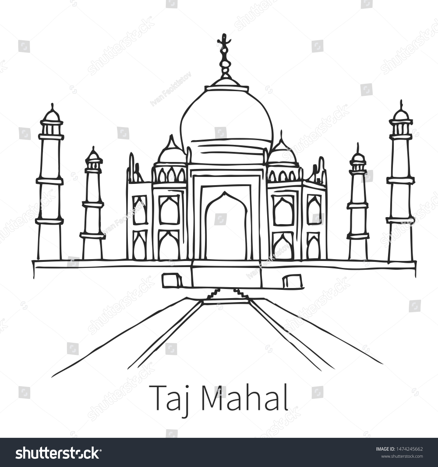 Famous Taj Mahal Drawing Sketch Illustration Stock Illustration ...