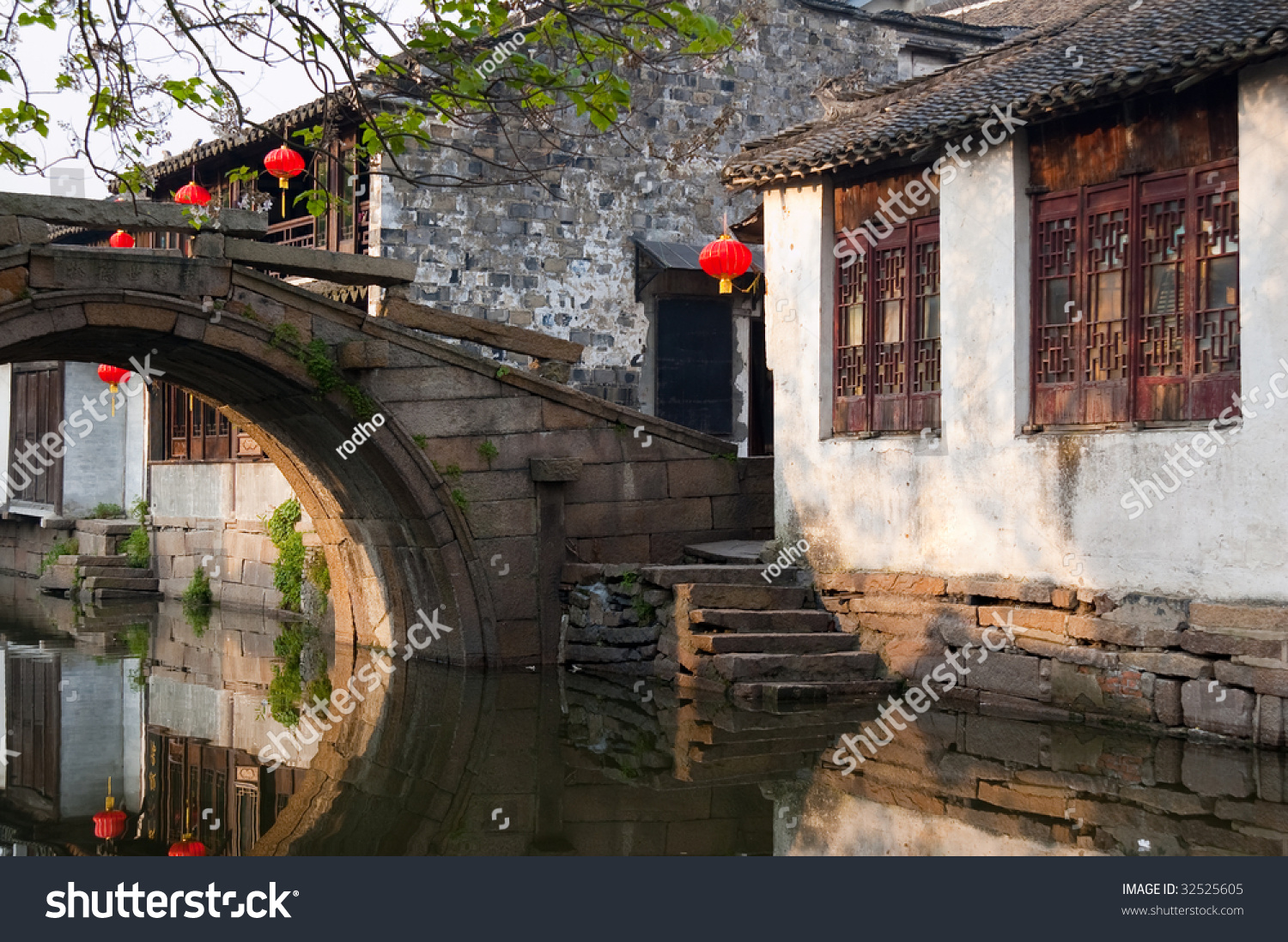 Famous Water Village Zhouzhuang In Jiangsu ,China. The Houses By The ...