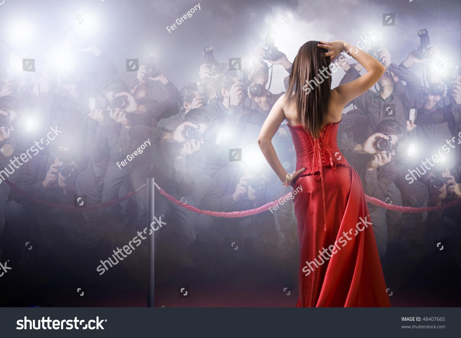 Famous Woman Posing In Front Of Paparazzi Stock Photo 48407665 ...