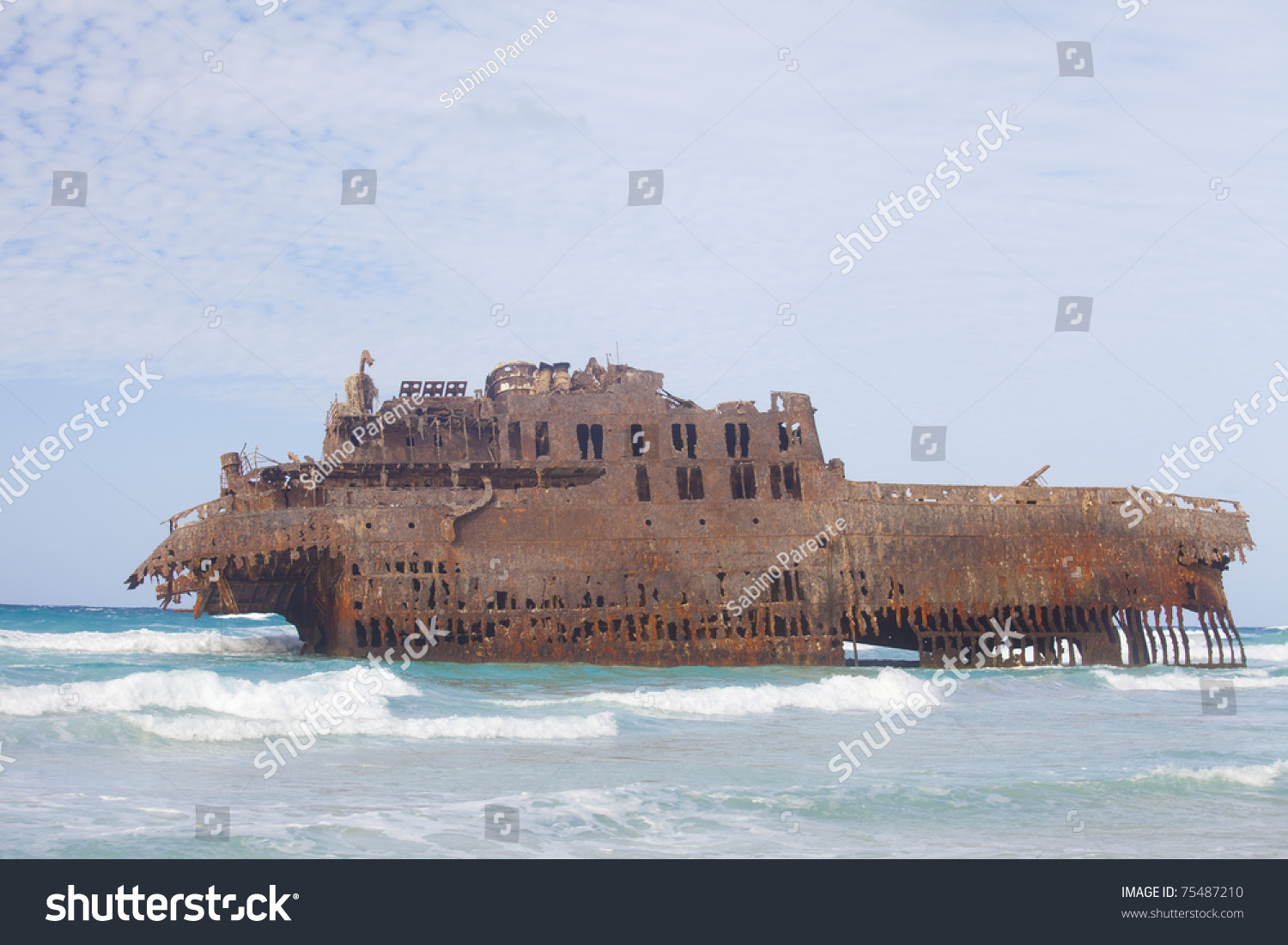 Famous Wreck Boat On The Coast Of Boa Vista In Cabo Verde Stock Photo ...